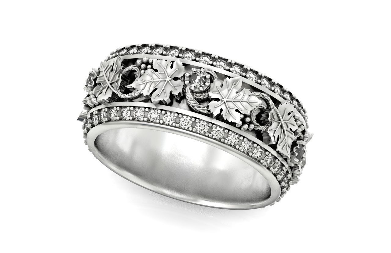 Vintage Bohemian vine grape leaf  Wedding Ring  with enamel 1231 3D print model_12