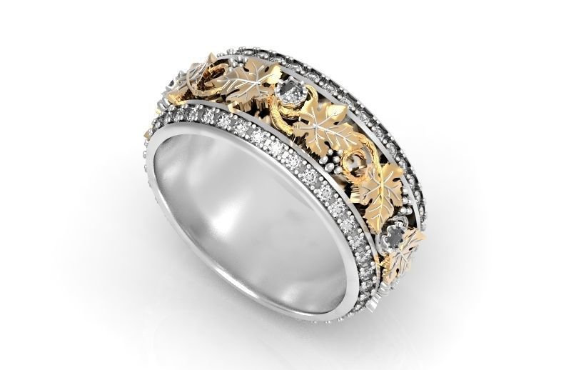 Vintage Bohemian vine grape leaf  Wedding Ring  with enamel 1231 3D print model_20