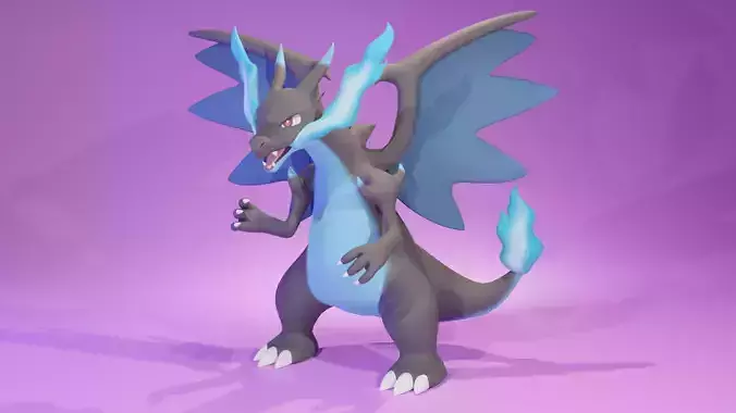 Mega Charizard X Rigged Low-poly 3D model