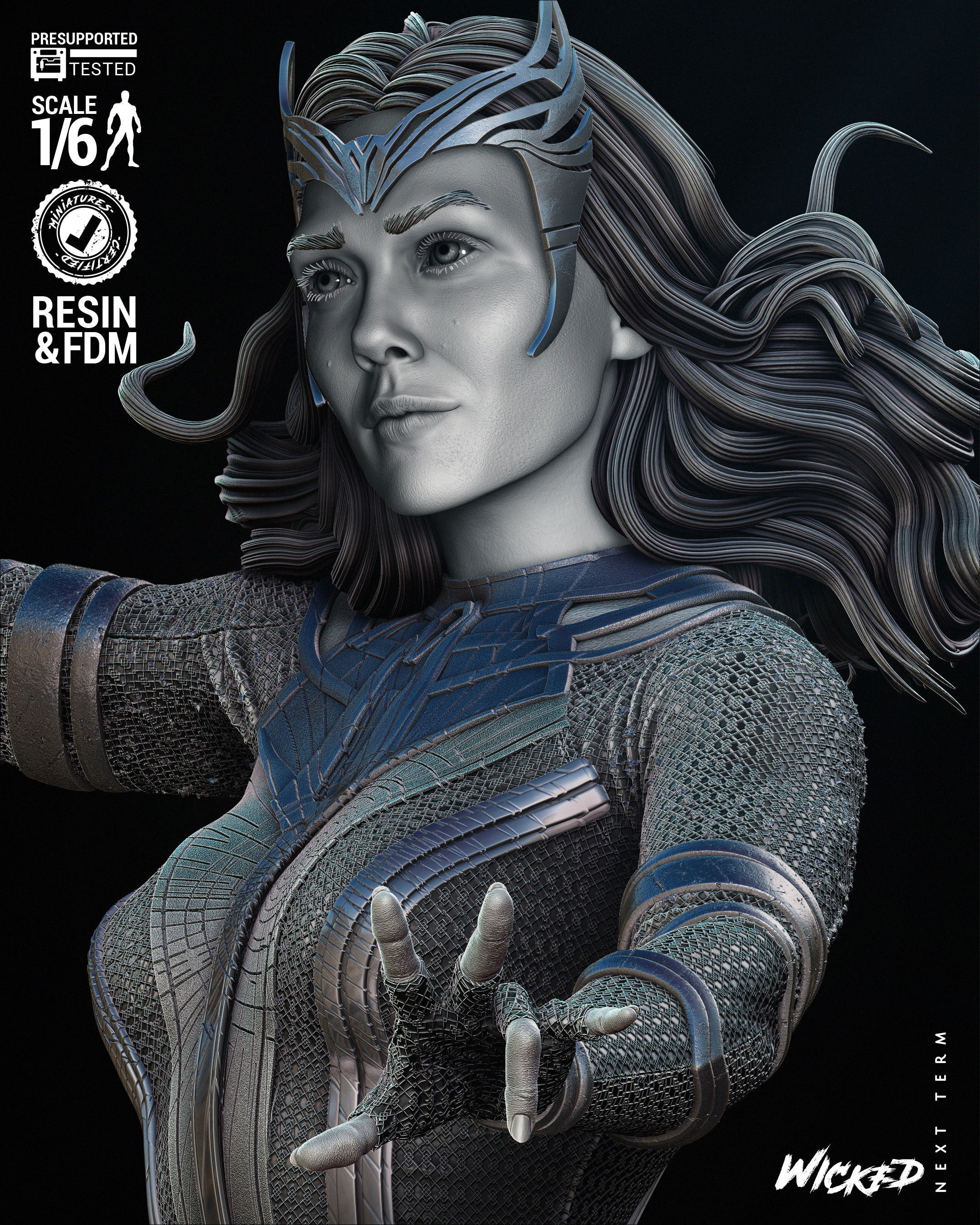 Wicked Marvel Scarlet Witch Sculpture 3D print model_7