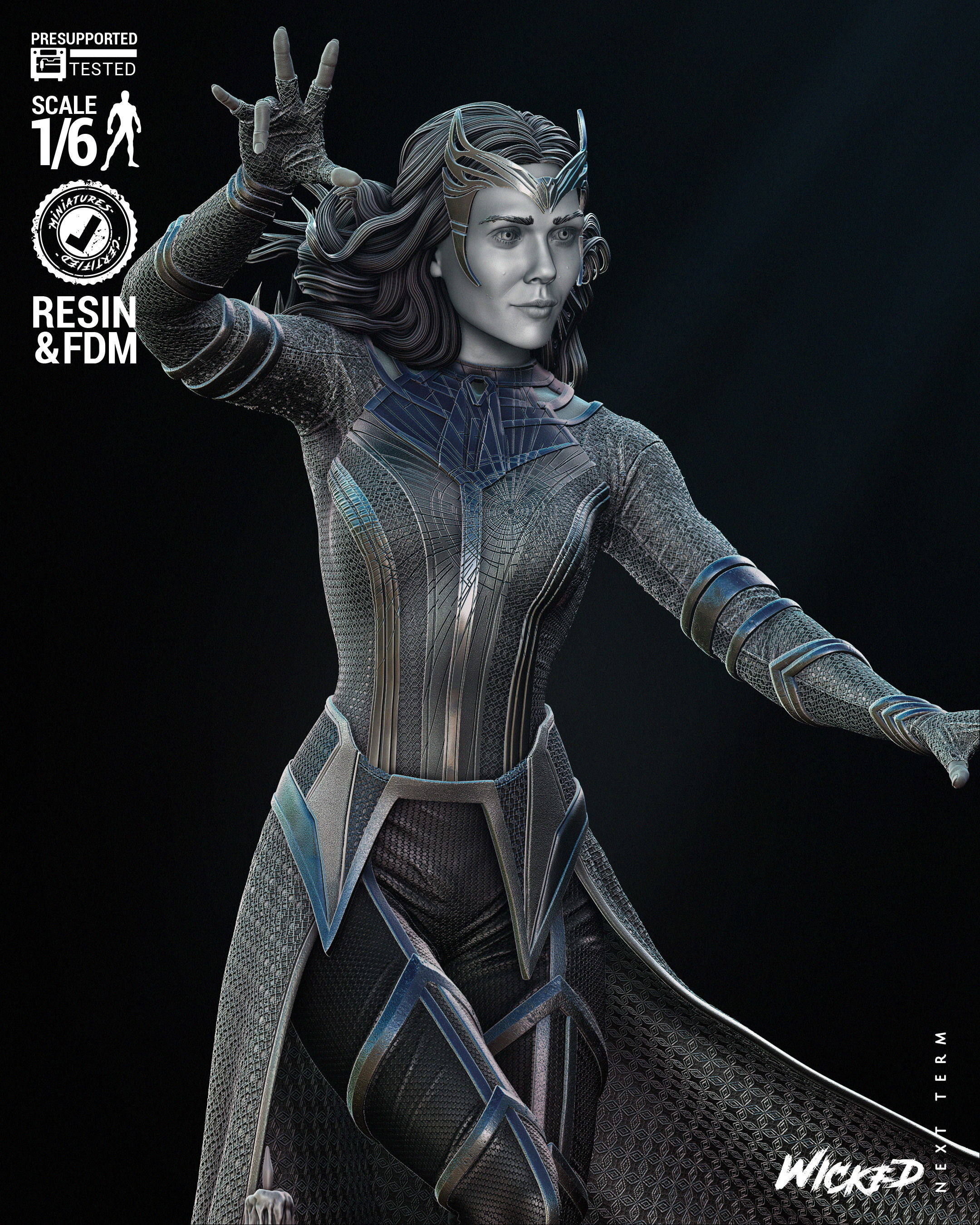 Wicked Marvel Scarlet Witch Sculpture 3D print model_1