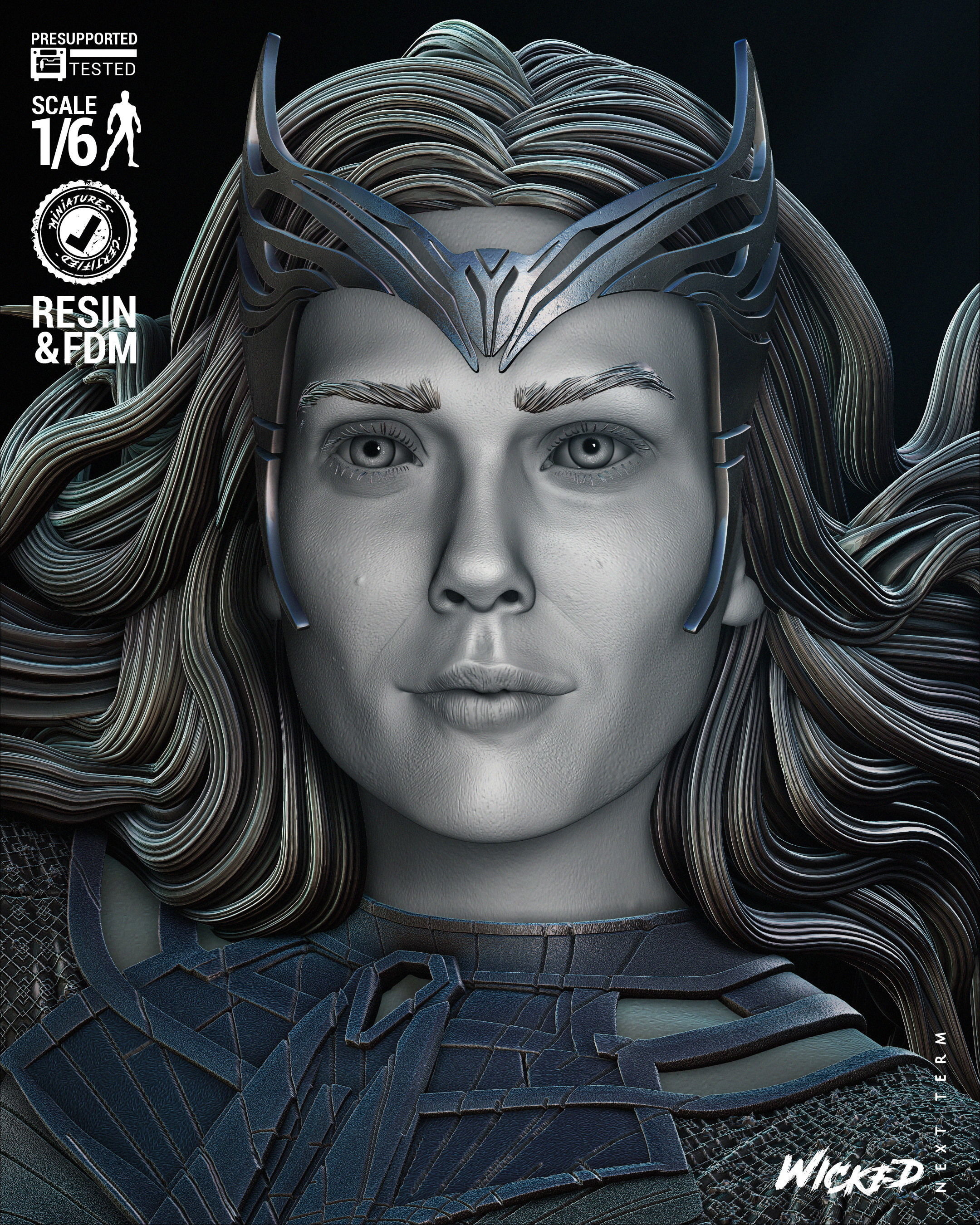 Wicked Marvel Scarlet Witch Sculpture 3D print model_4