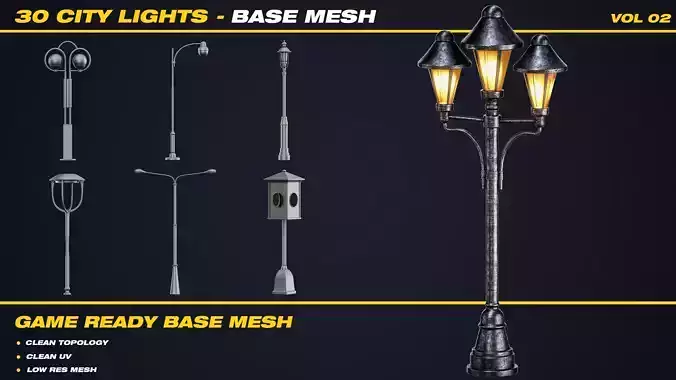 30 City Lights Base Mesh - VOL 02  - Game Ready 