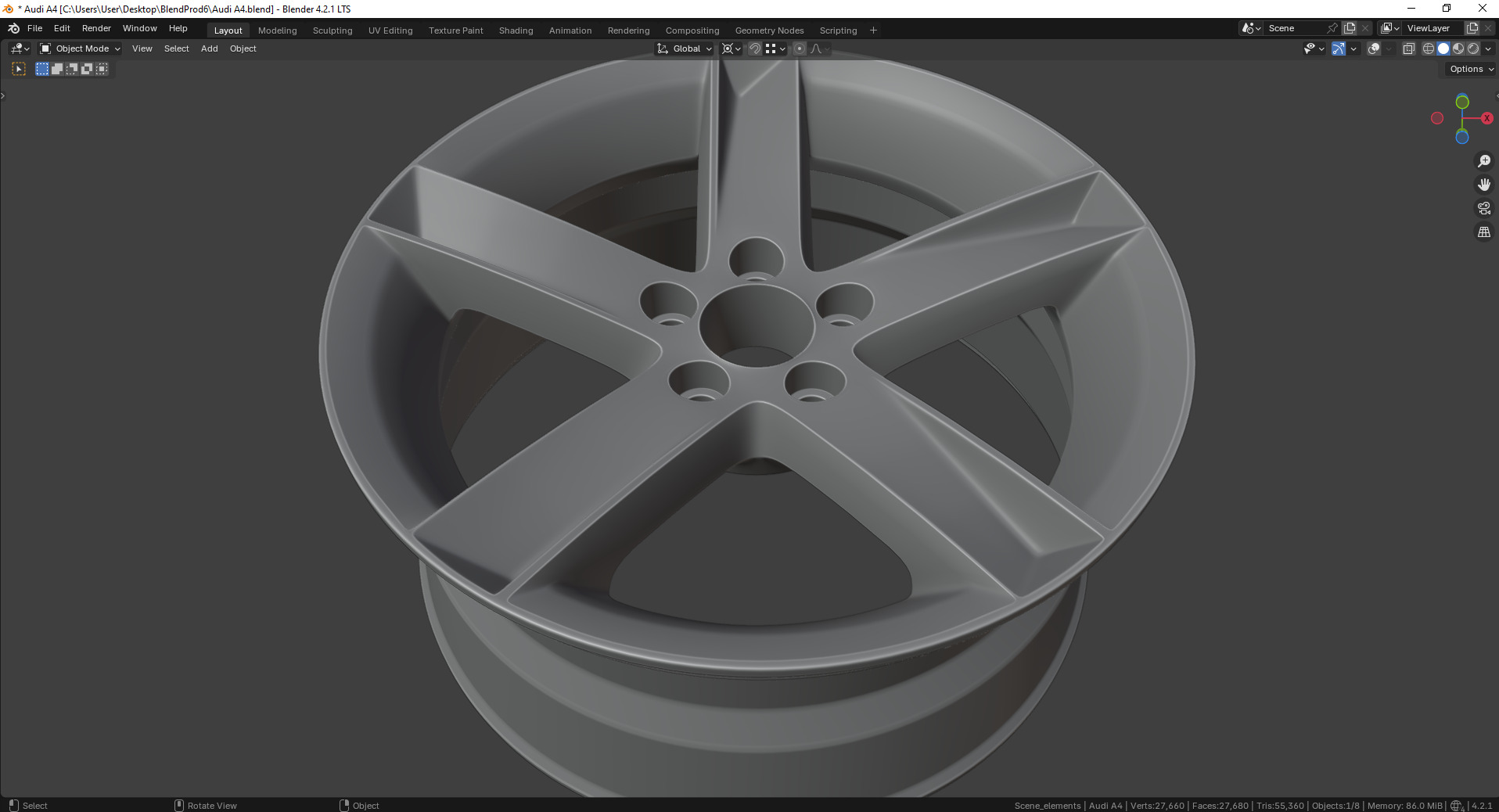 Audi A4 8K00714 Rim 3D model_9