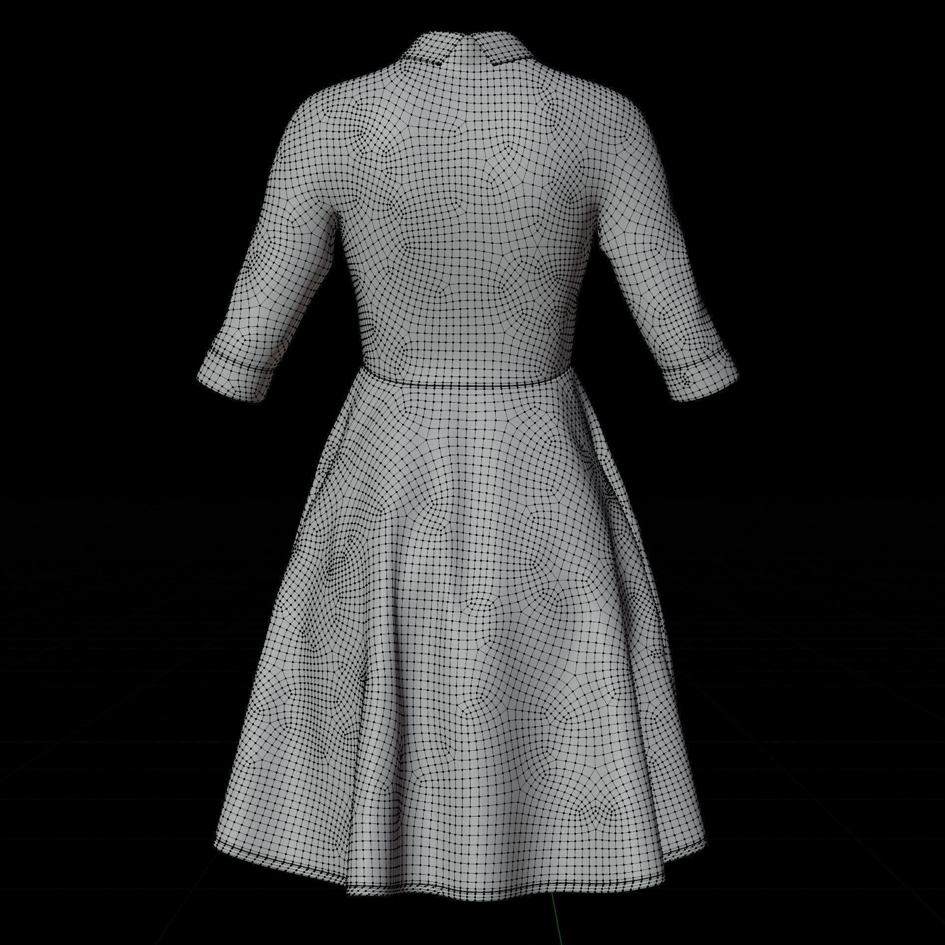 Mustard collar Flare formal dress - office gown 3D model_17