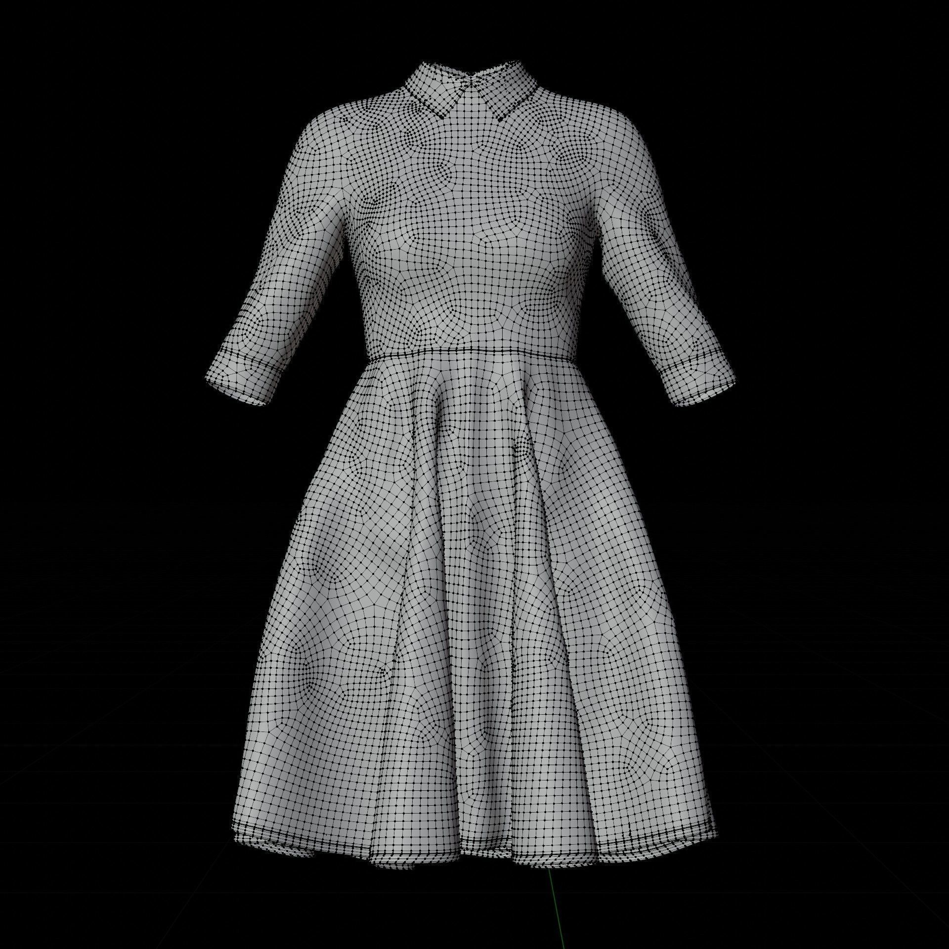 Mustard collar Flare formal dress - office gown 3D model_16