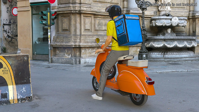Delivery Man on Retro Scooter Standing 3D model 4