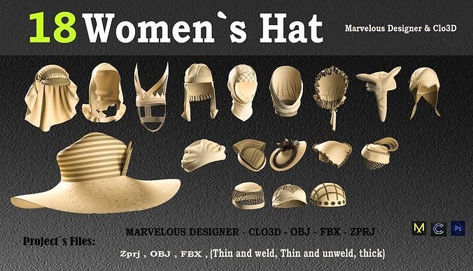 18 Women Hat pack 3D model