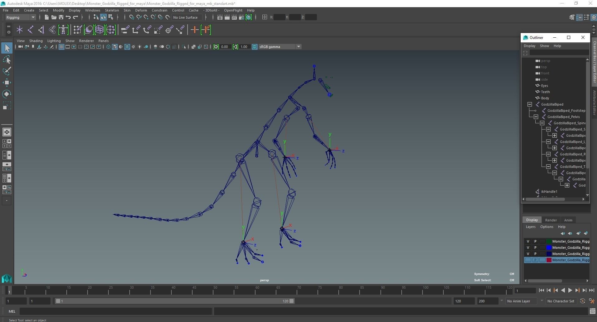 Monster Godzilla Rigged for Maya 3D model_31