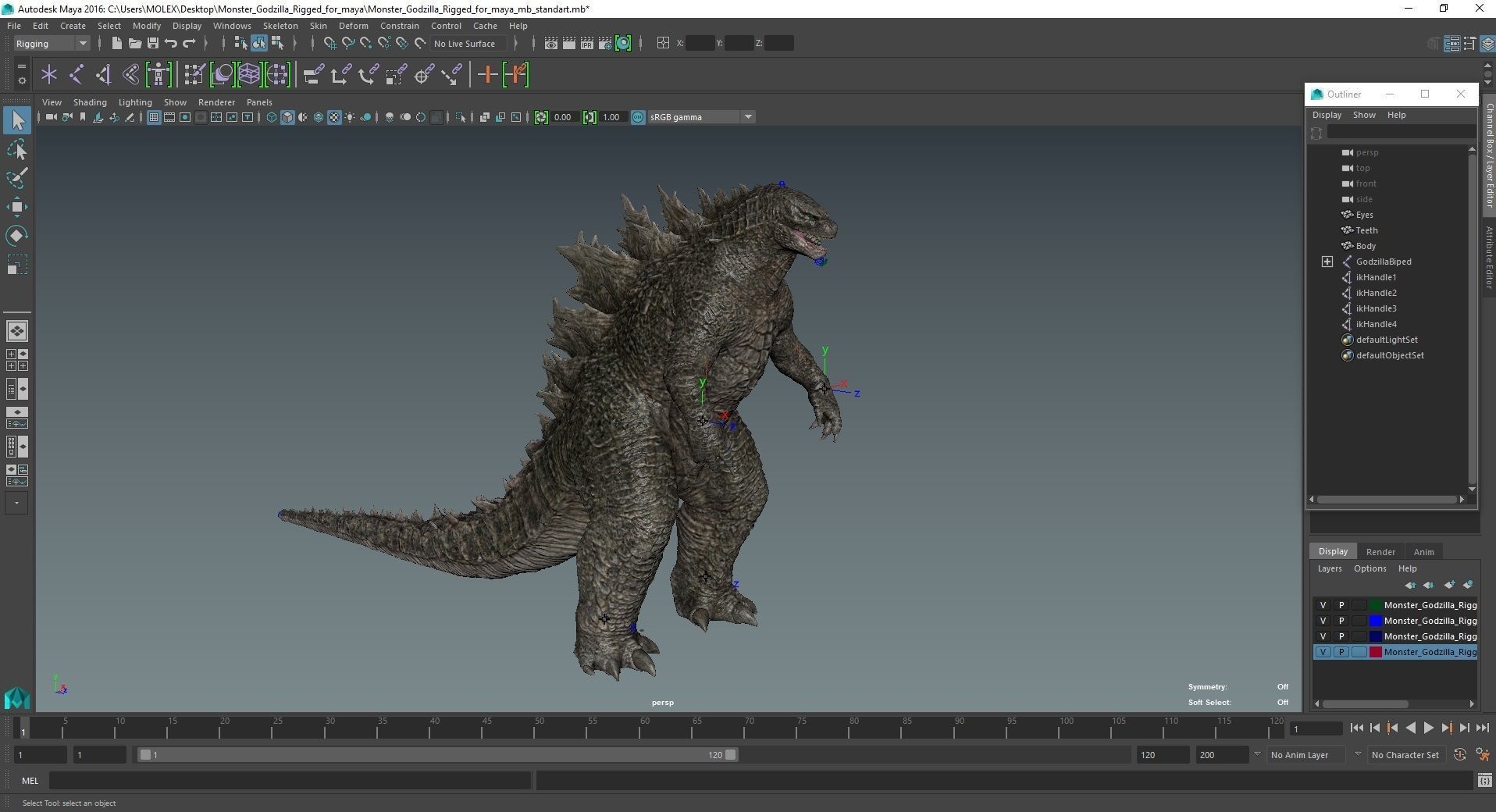 Monster Godzilla Rigged for Maya 3D model_29