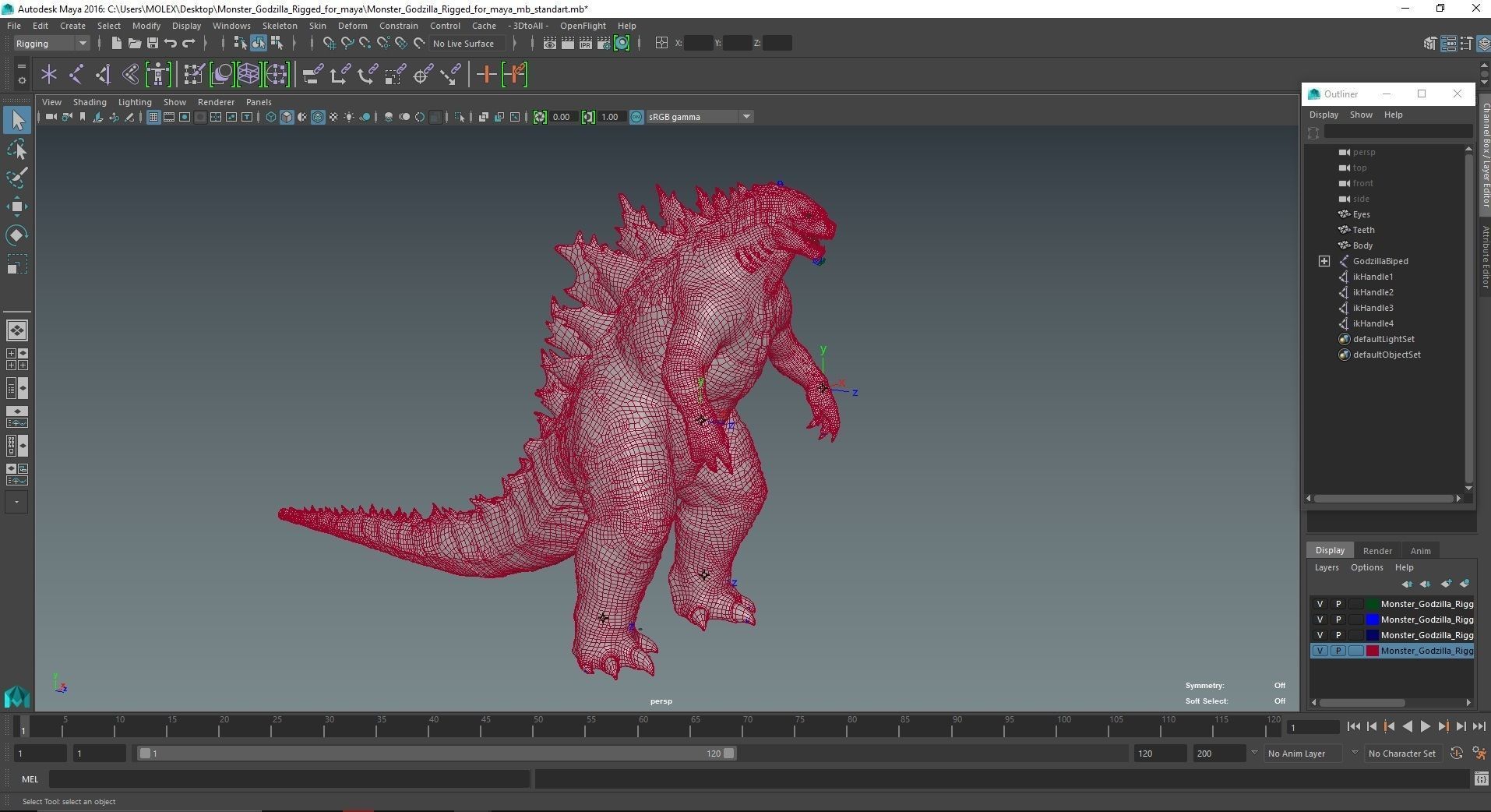 Monster Godzilla Rigged for Maya 3D model_30