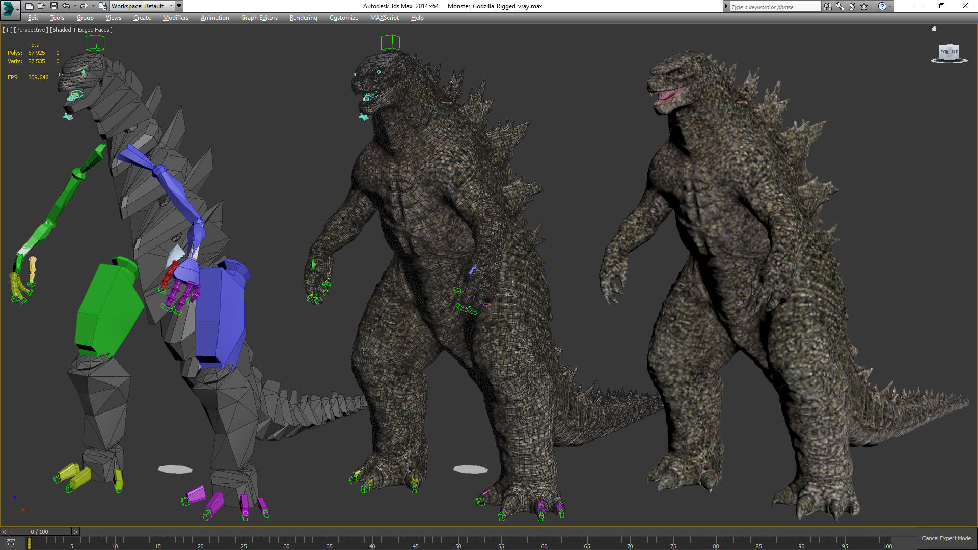 Monster Godzilla Rigged for Maya 3D model_26