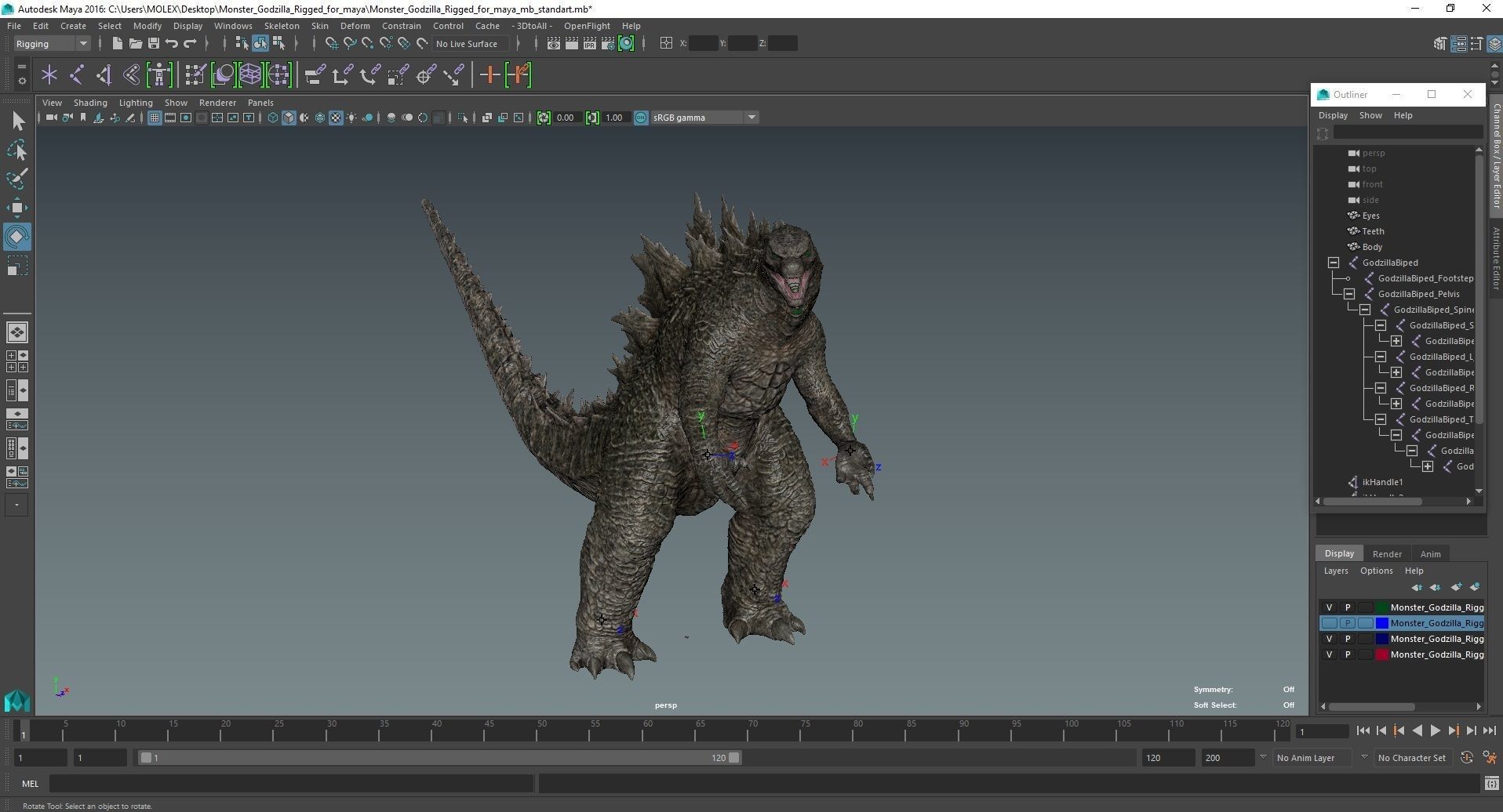 Monster Godzilla Rigged for Maya 3D model_32