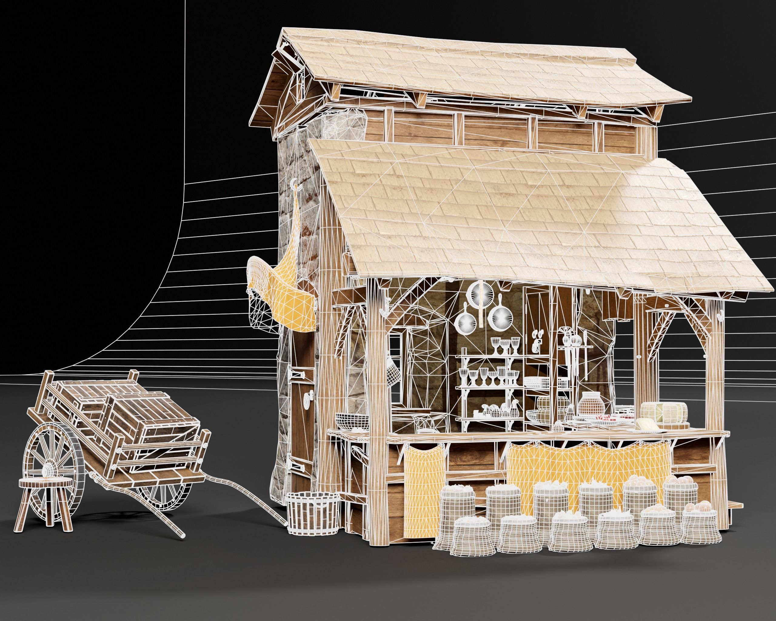 Medieval Goods Stall Market 3D Model Collection_38