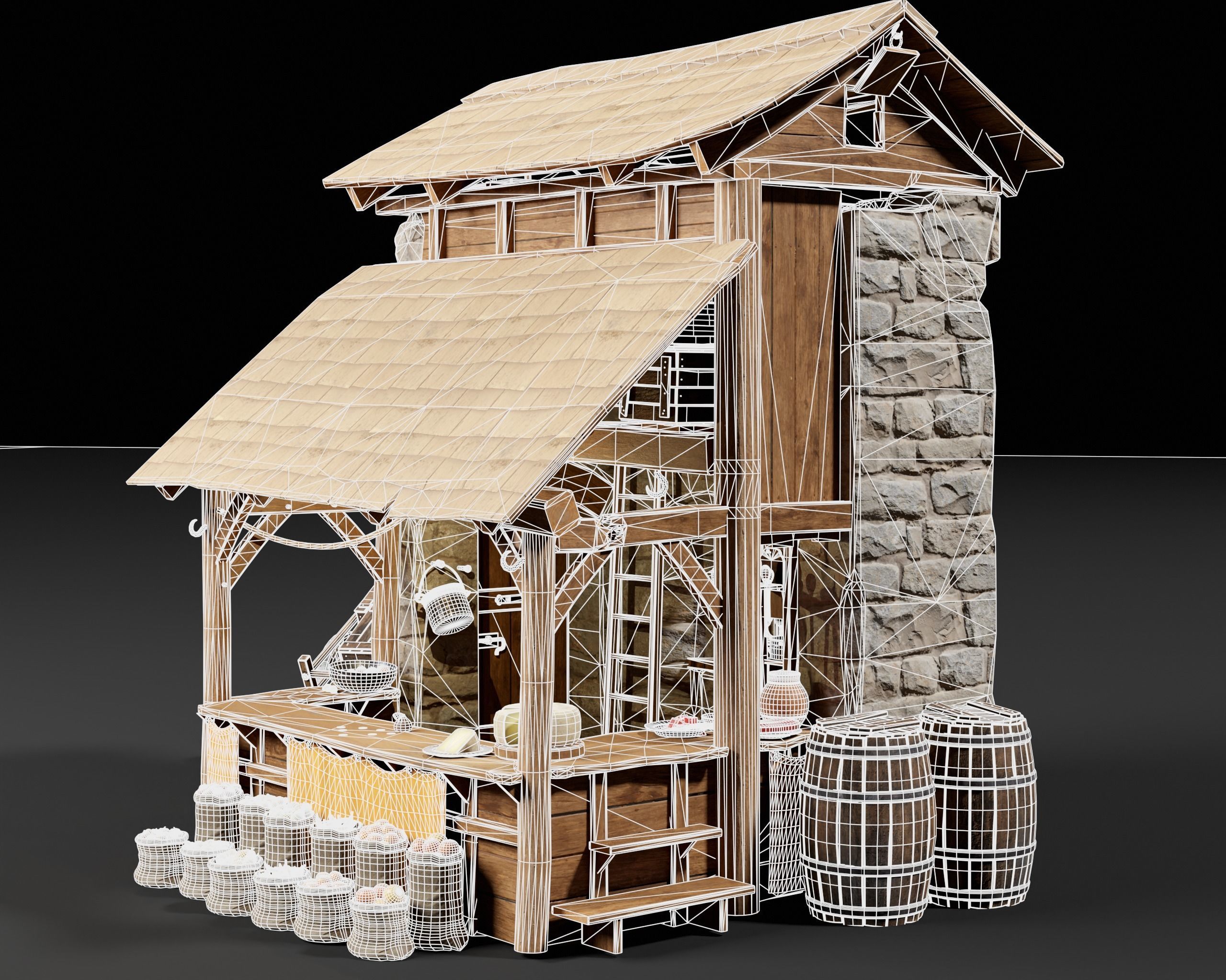 Medieval Goods Stall Market 3D Model Collection_36