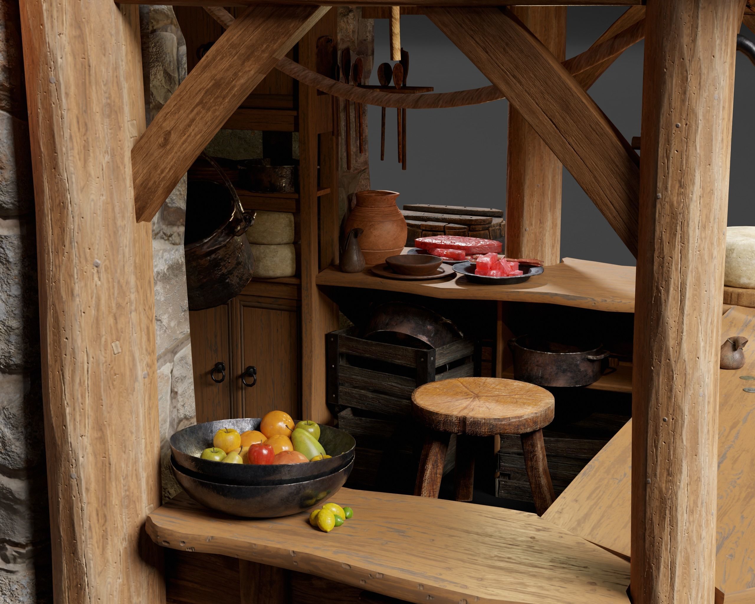 Medieval Goods Stall Market 3D Model Collection_35