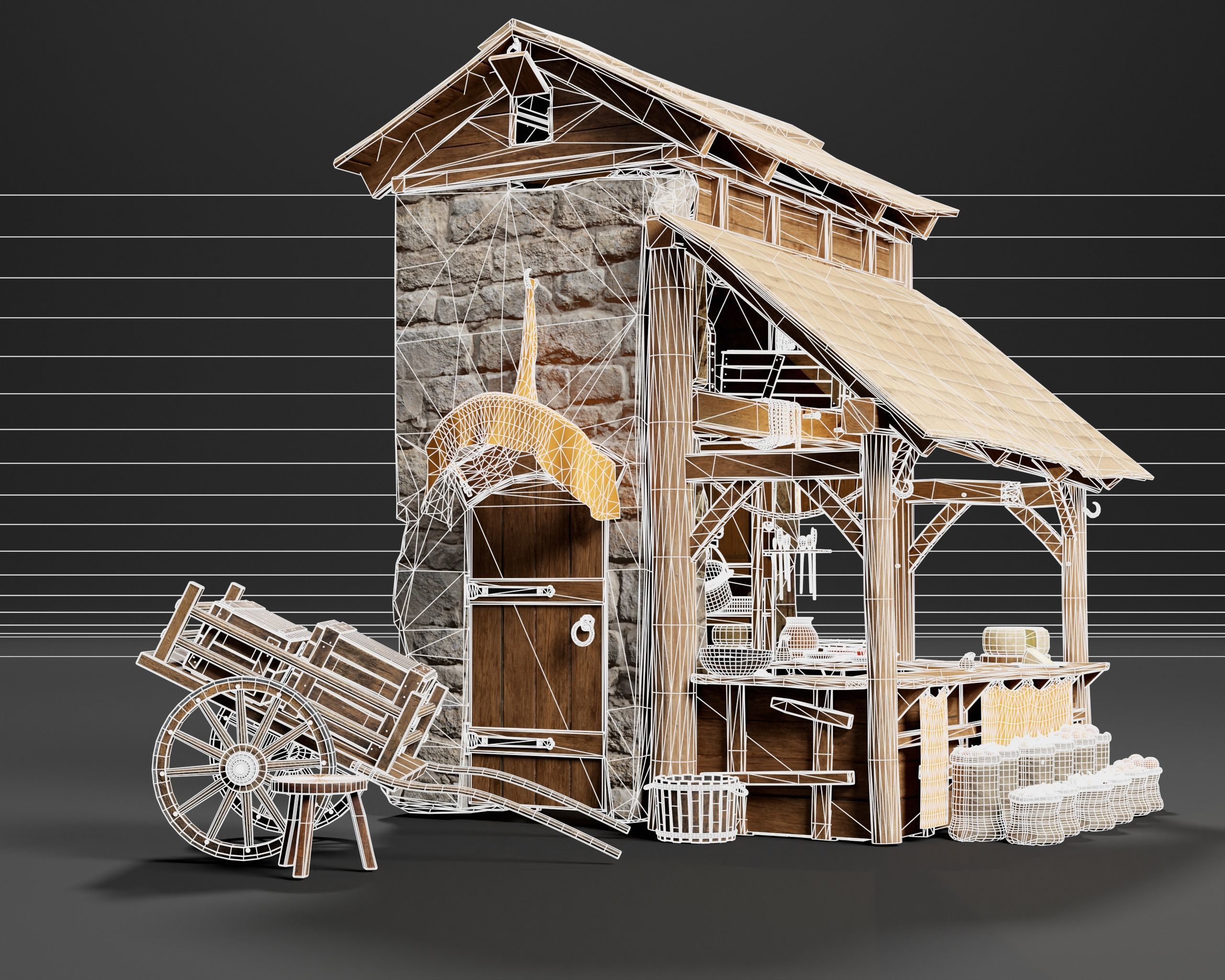Medieval Goods Stall Market 3D Model Collection_37
