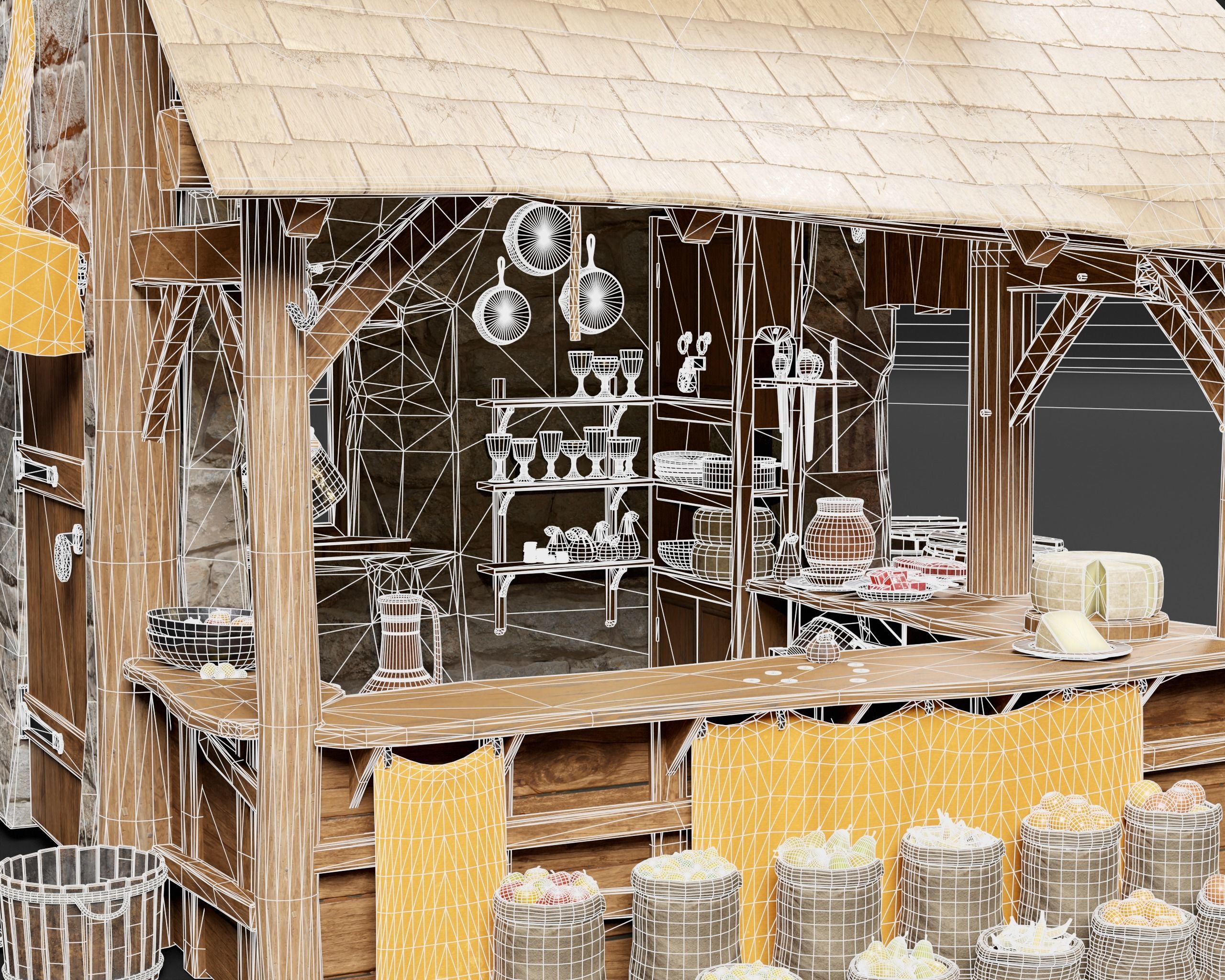 Medieval Goods Stall Market 3D Model Collection_39