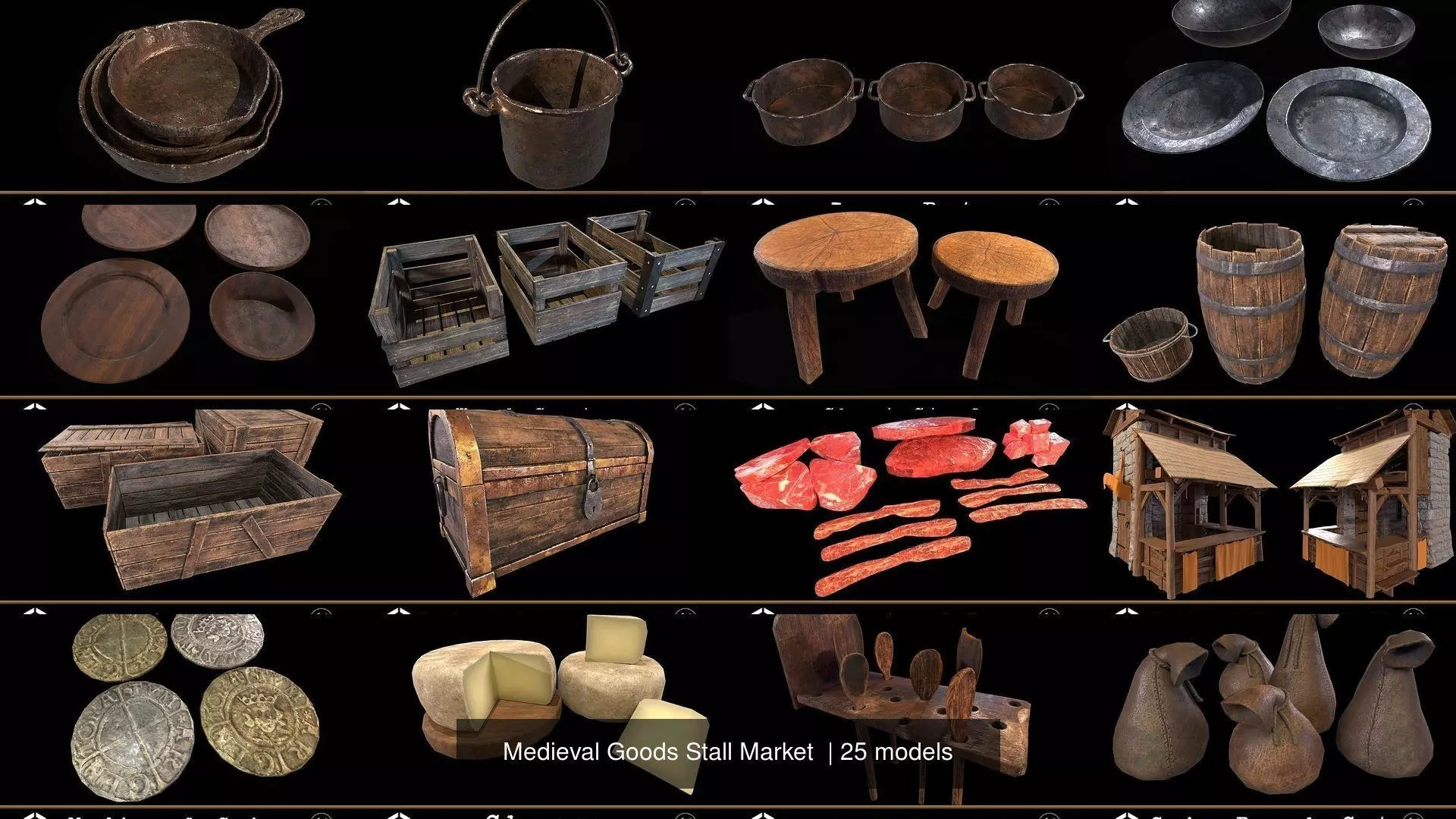 Medieval Goods Stall Market 3D Model Collection_25
