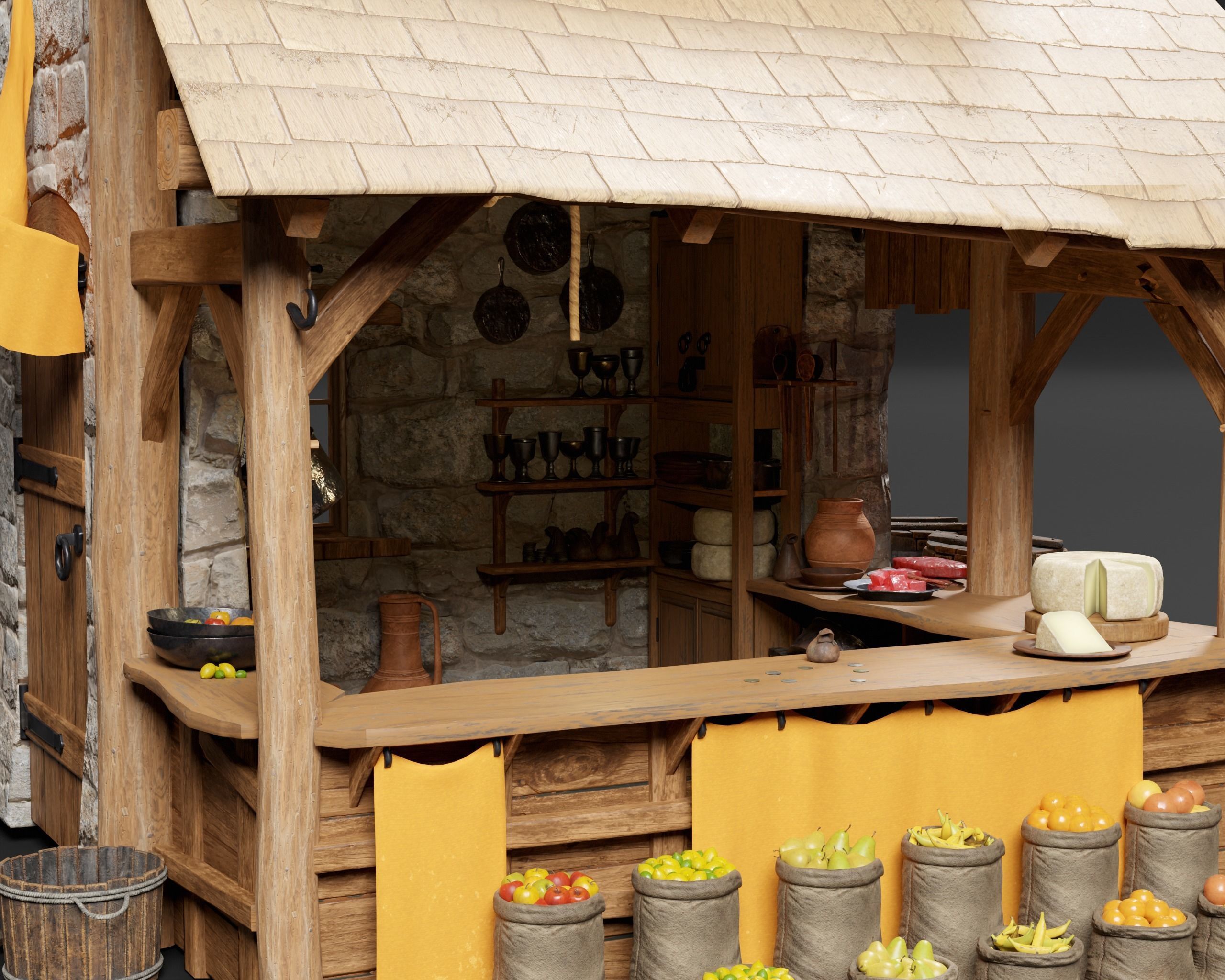 Medieval Goods Stall Market 3D Model Collection_30