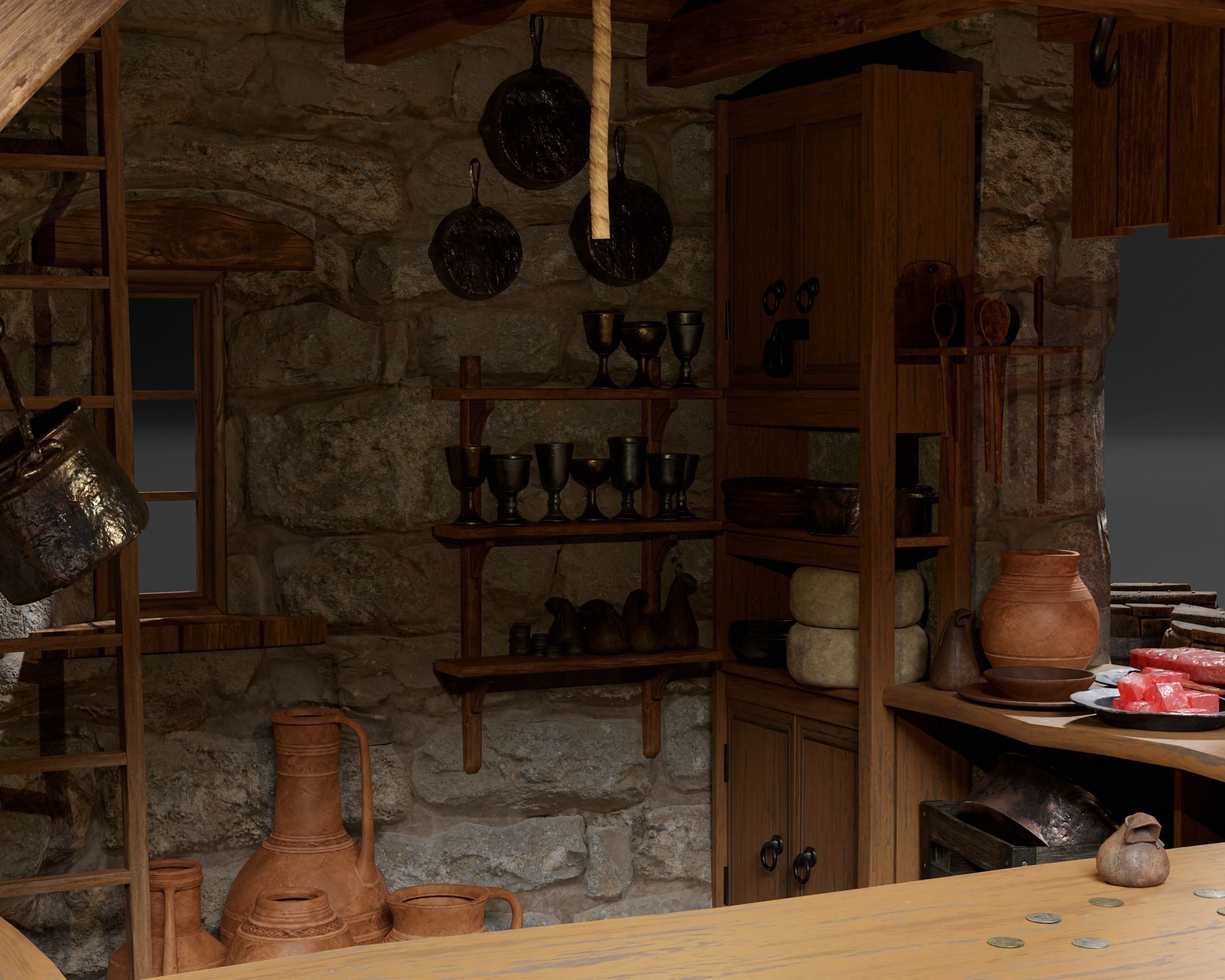 Medieval Goods Stall Market 3D Model Collection_32