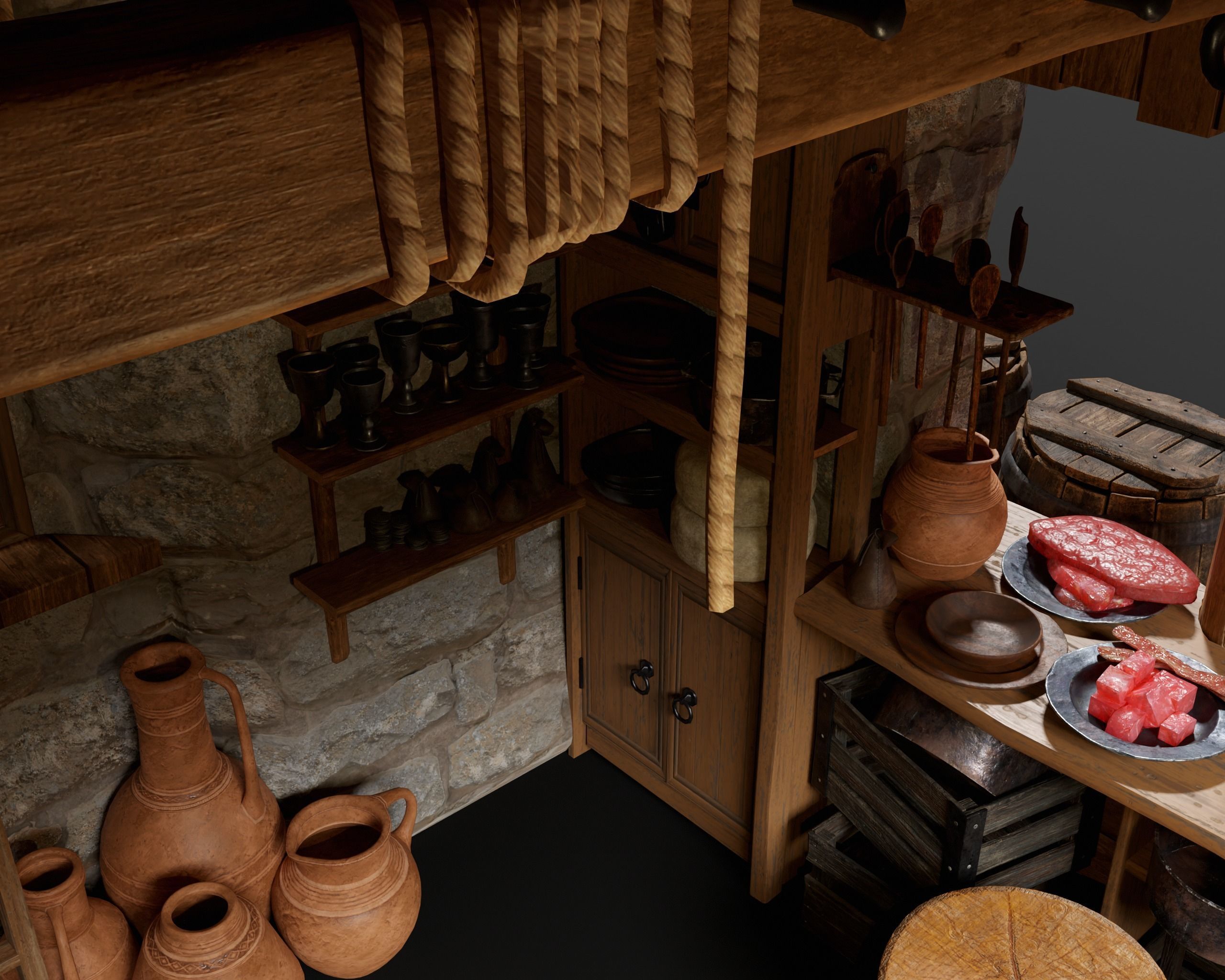 Medieval Goods Stall Market 3D Model Collection_34