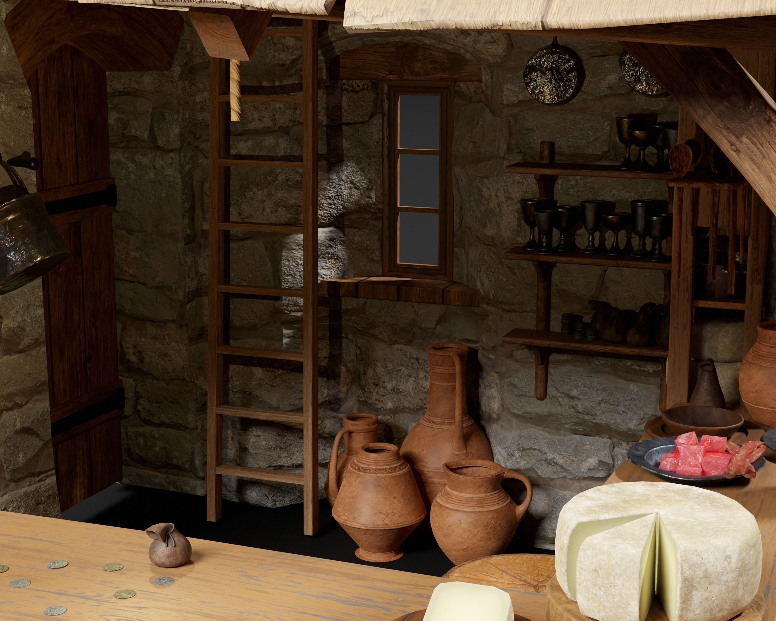 Medieval Goods Stall Market 3D Model Collection_33