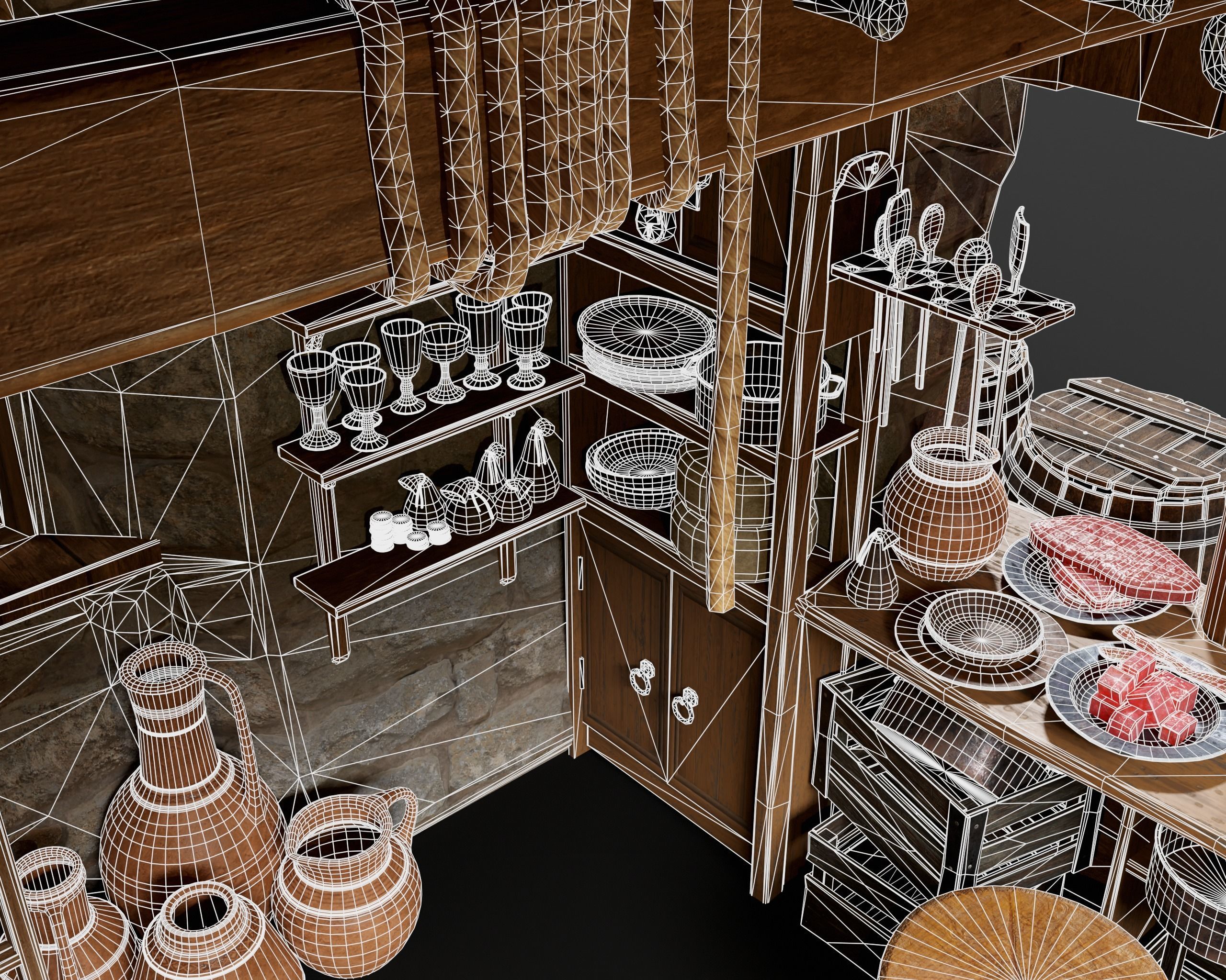 Medieval Goods Stall Market 3D Model Collection_44