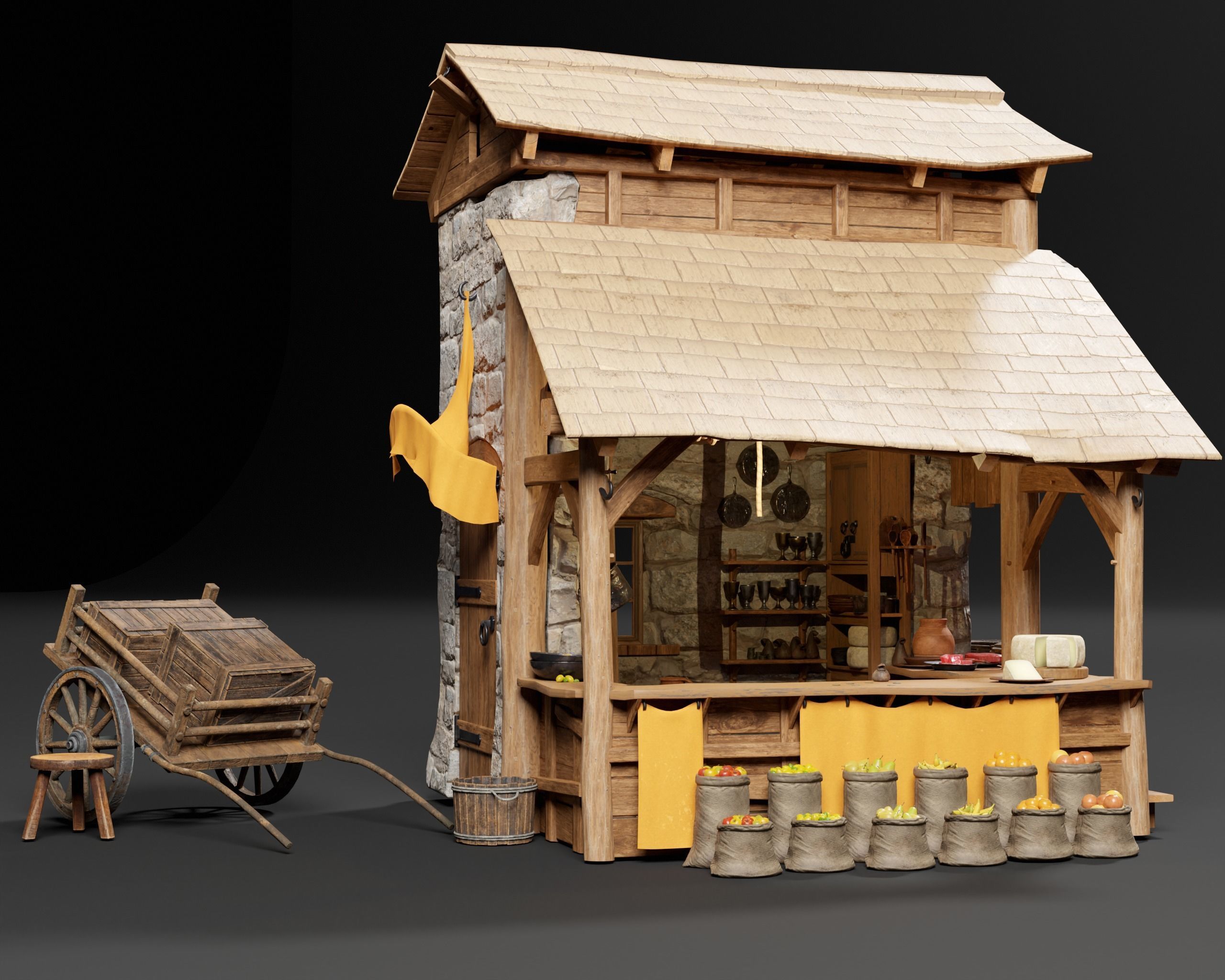 Medieval Goods Stall Market 3D Model Collection_29