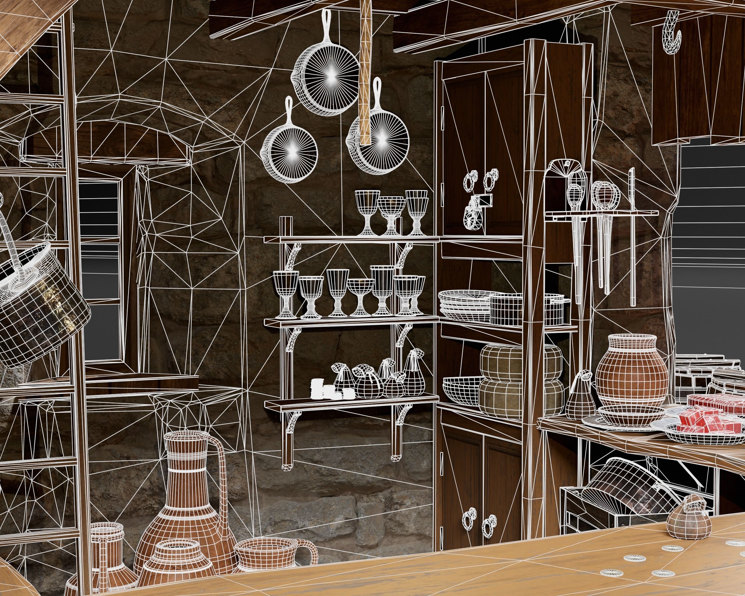 Medieval Goods Stall Market 3D Model Collection_40