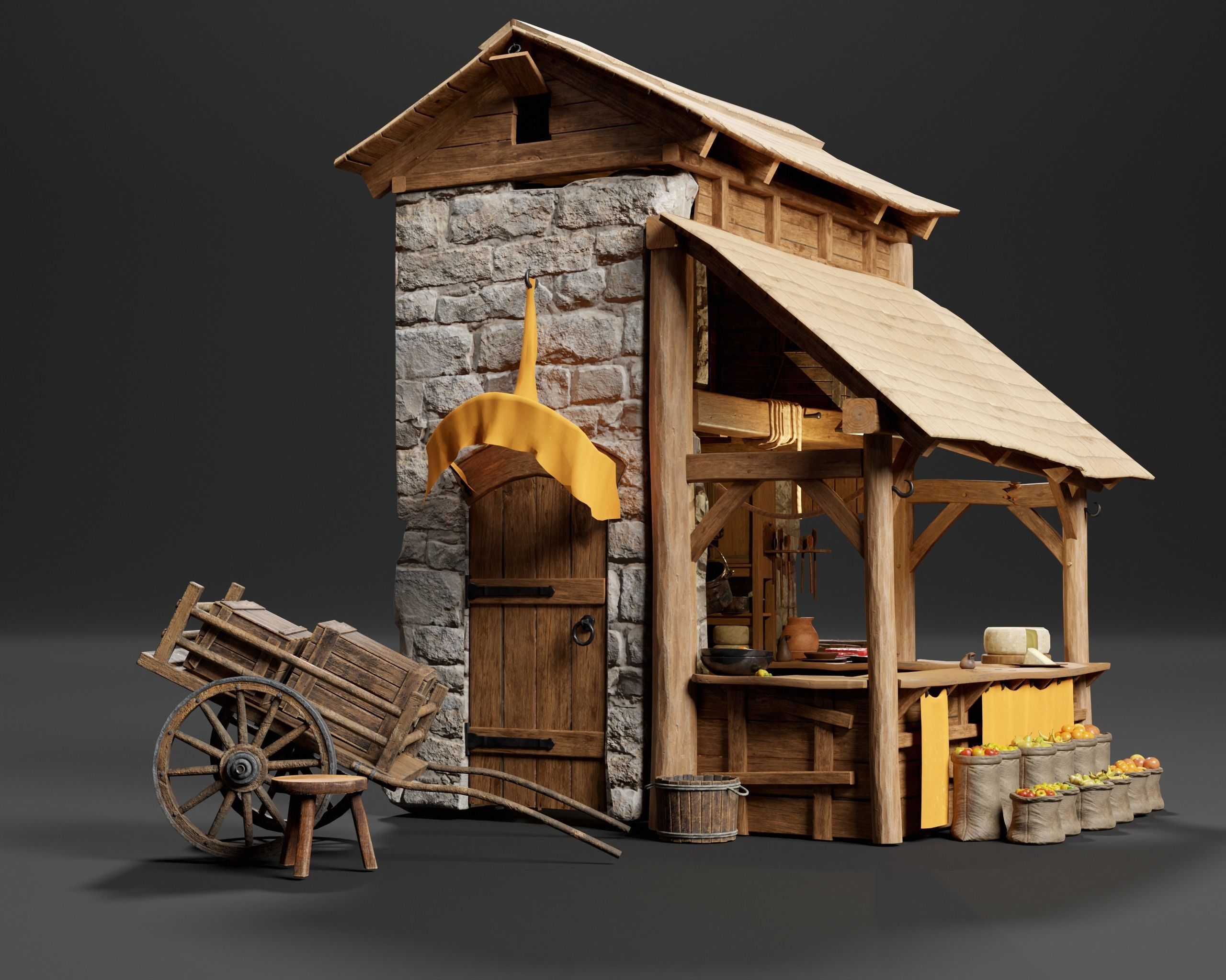 Medieval Goods Stall Market 3D Model Collection_28