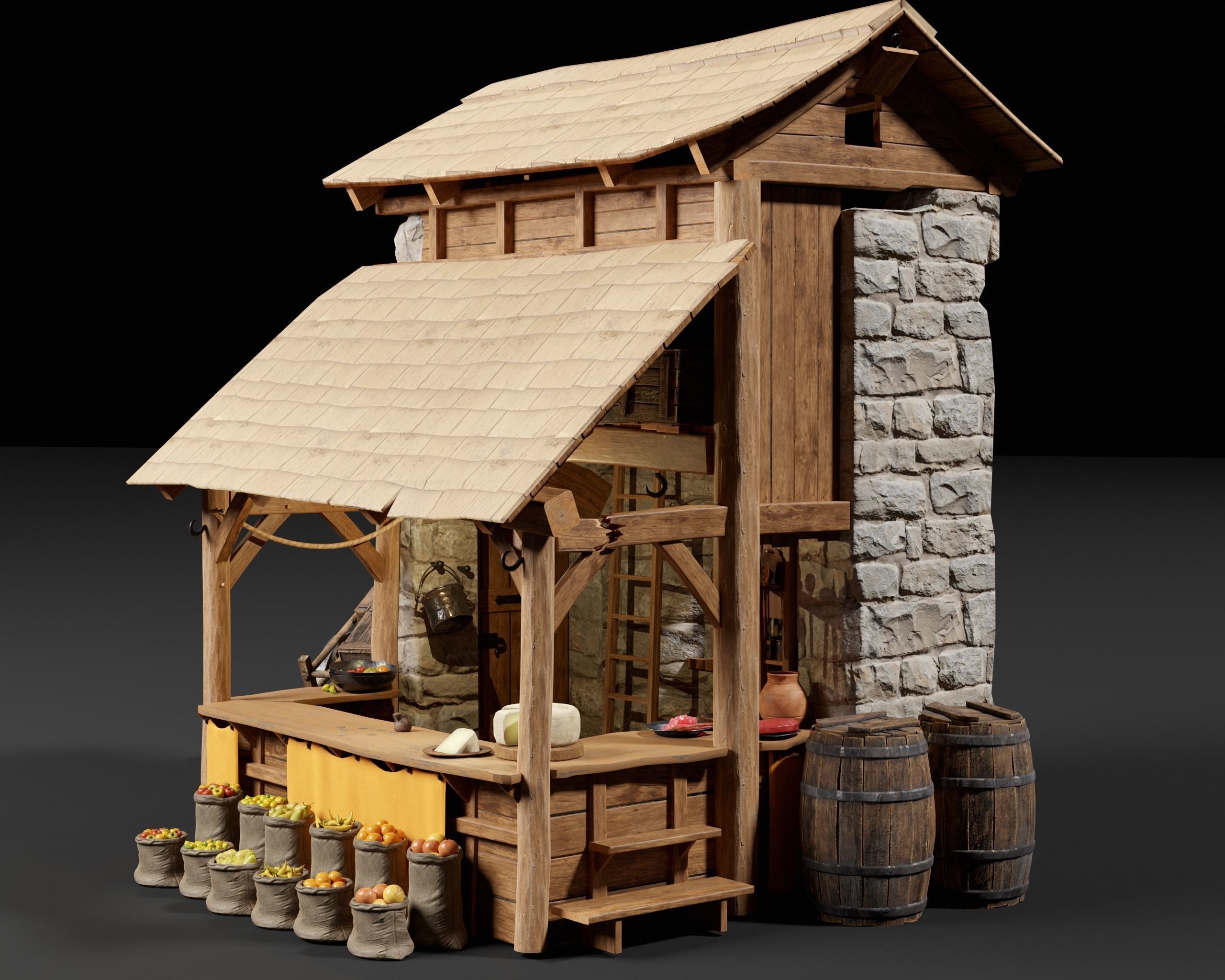 Medieval Goods Stall Market 3D Model Collection_26