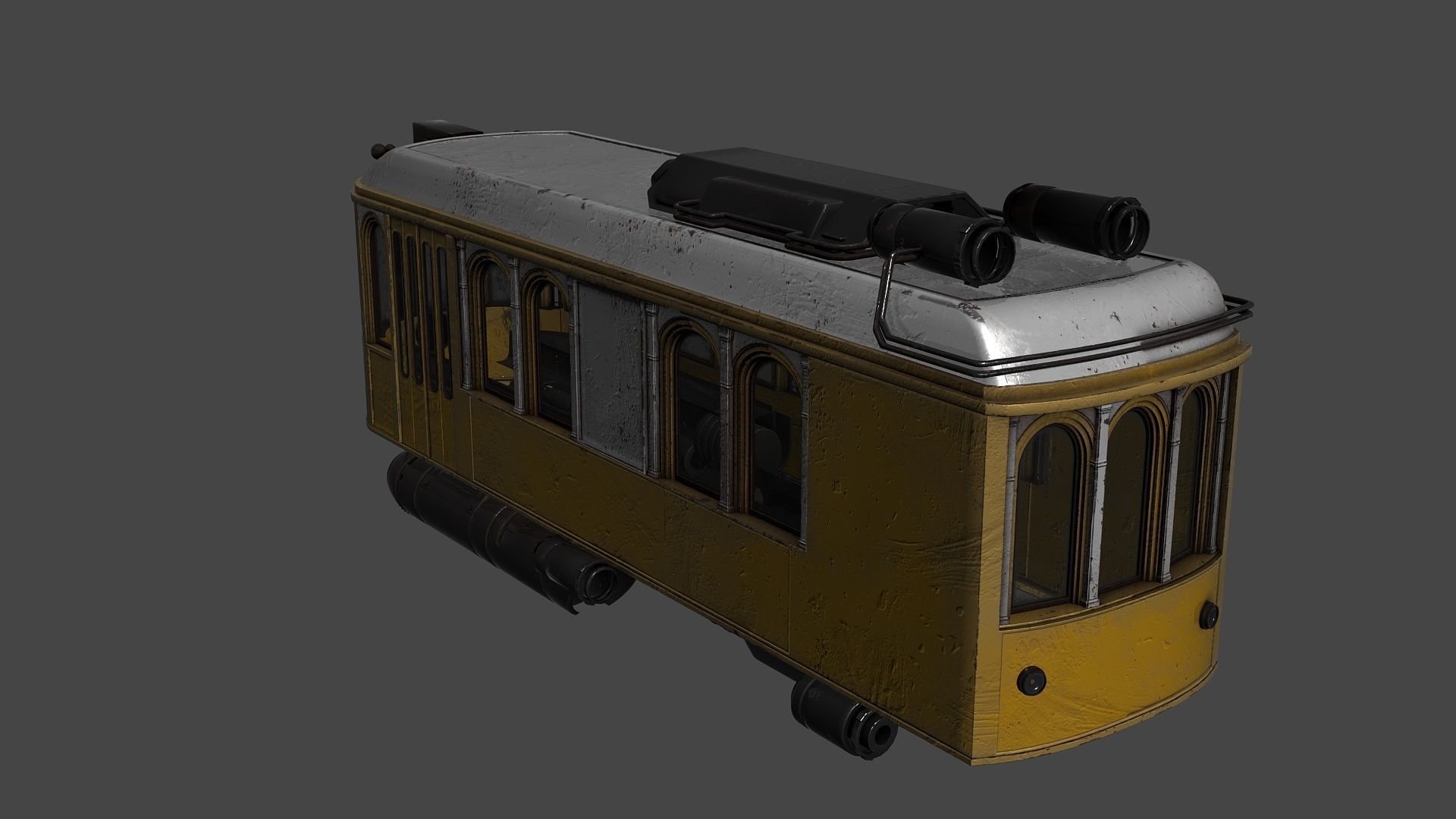 Diesel Punk Tram Low-poly 3D model_3