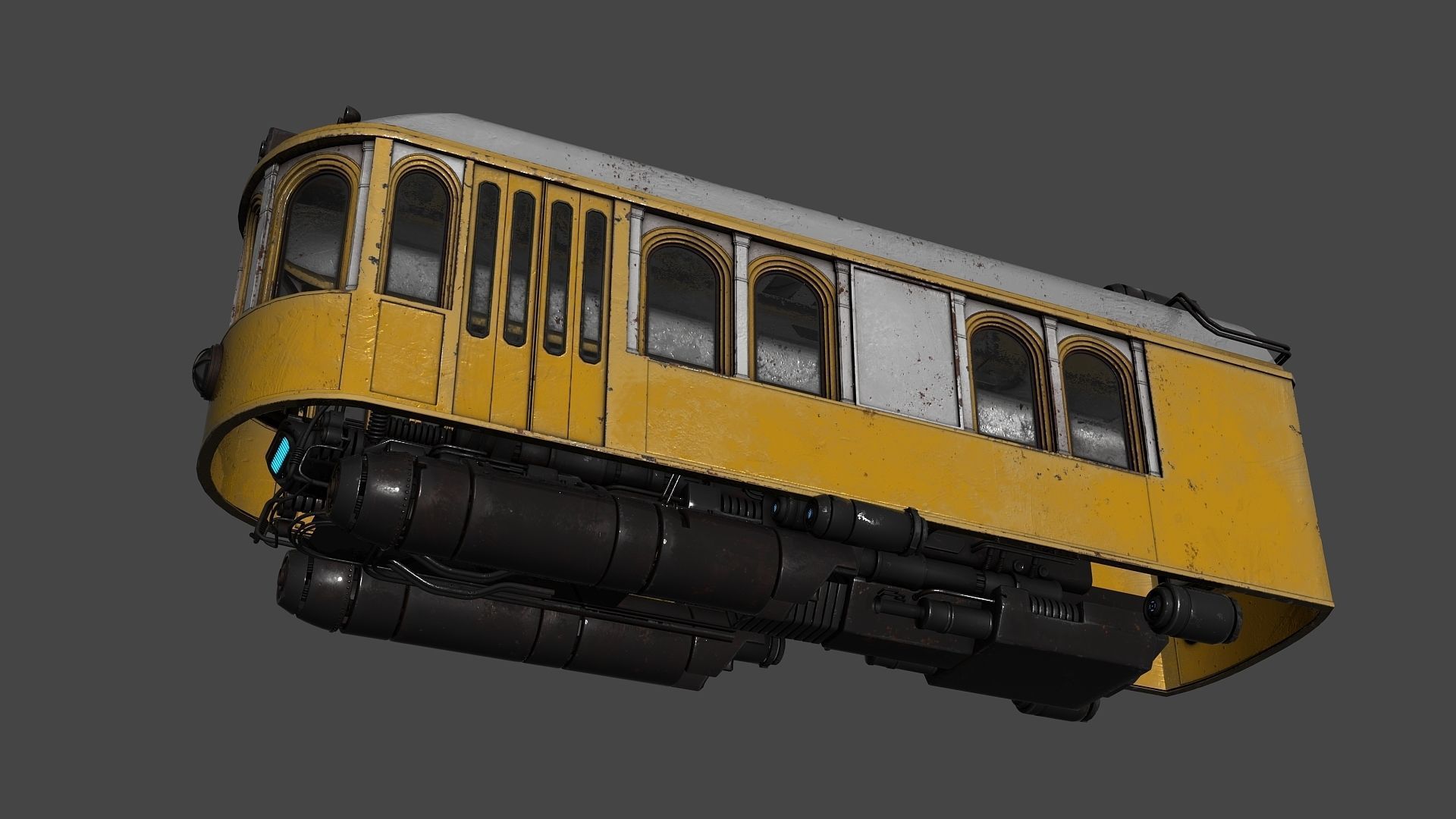 Diesel Punk Tram Low-poly 3D model_1