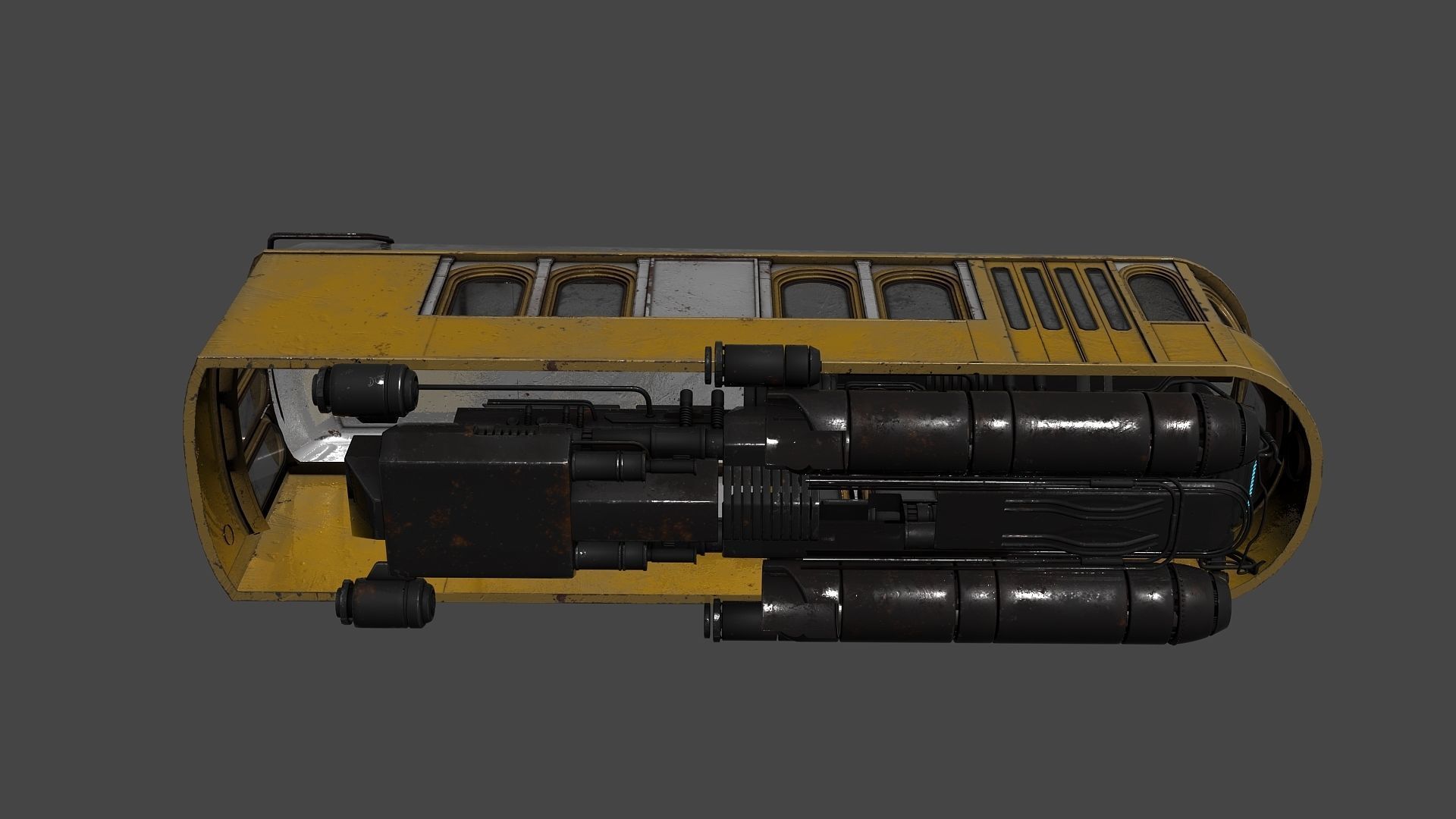 Diesel Punk Tram Low-poly 3D model_4