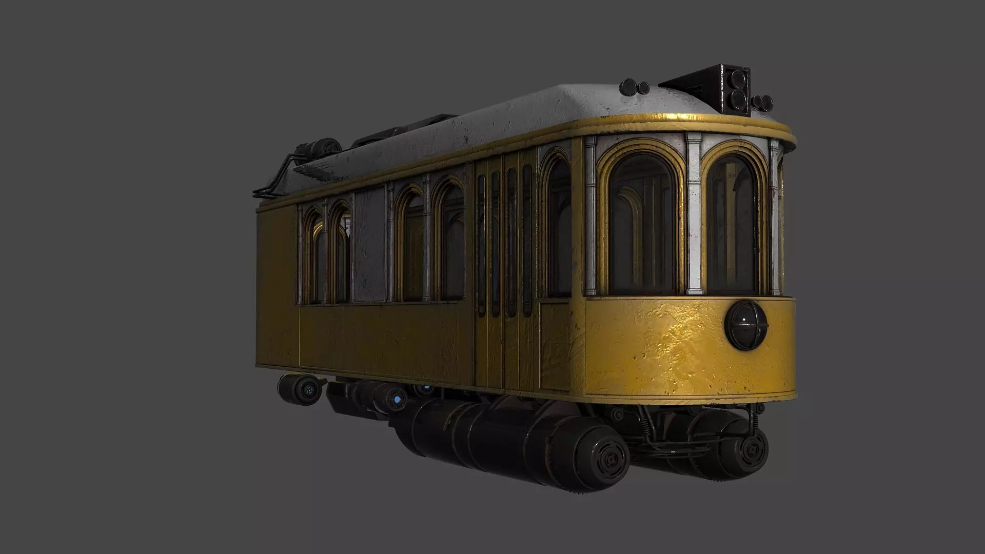 Diesel Punk Tram Low-poly 3D model_0