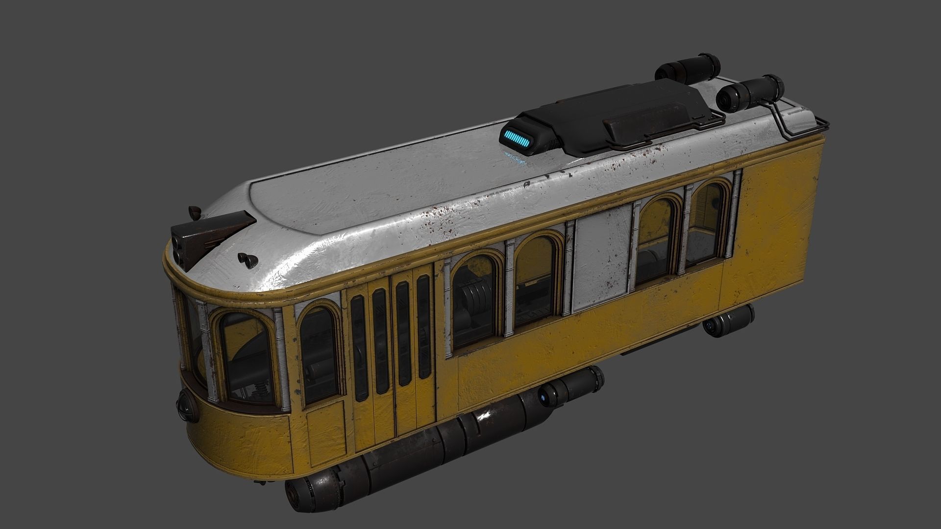 Diesel Punk Tram Low-poly 3D model_2