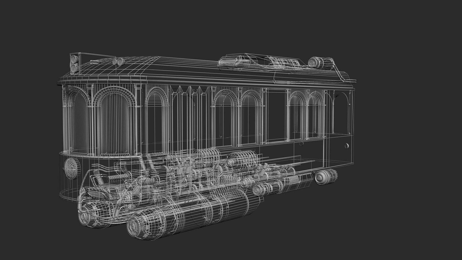Diesel Punk Tram Low-poly 3D model_6