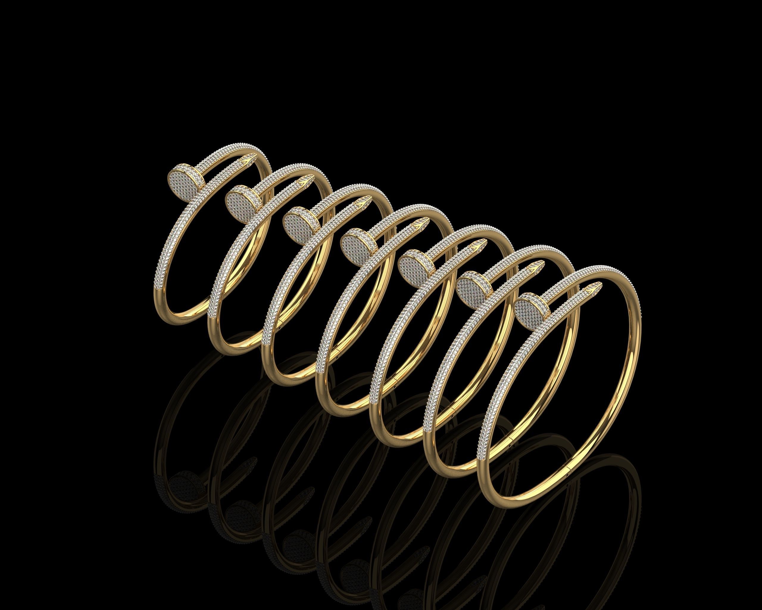 Juste un clou Bracelets Full Diamonds in different sizes 15 - 21 3D Model Collection_3