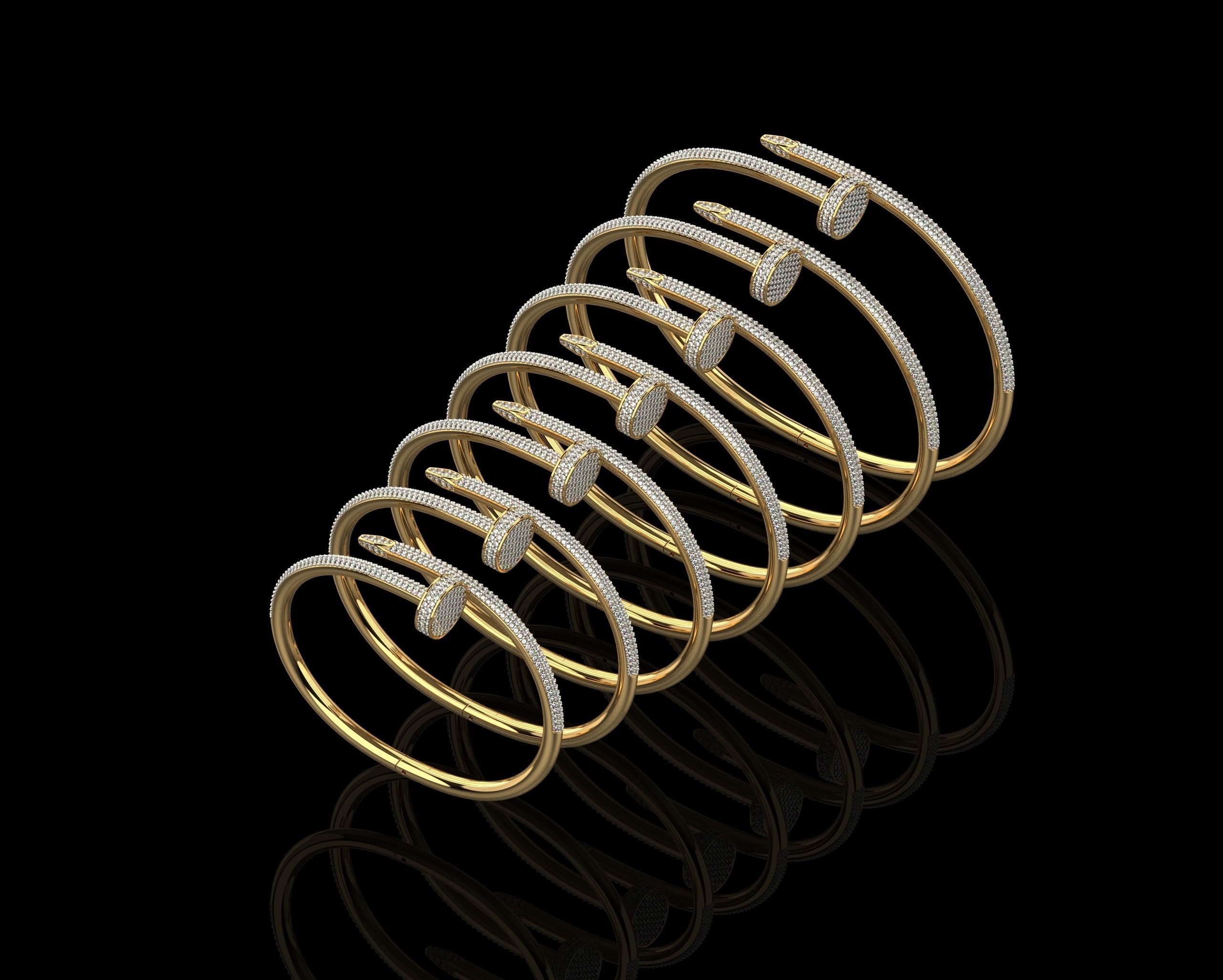 Juste un clou Bracelets Full Diamonds in different sizes 15 - 21 3D Model Collection_2