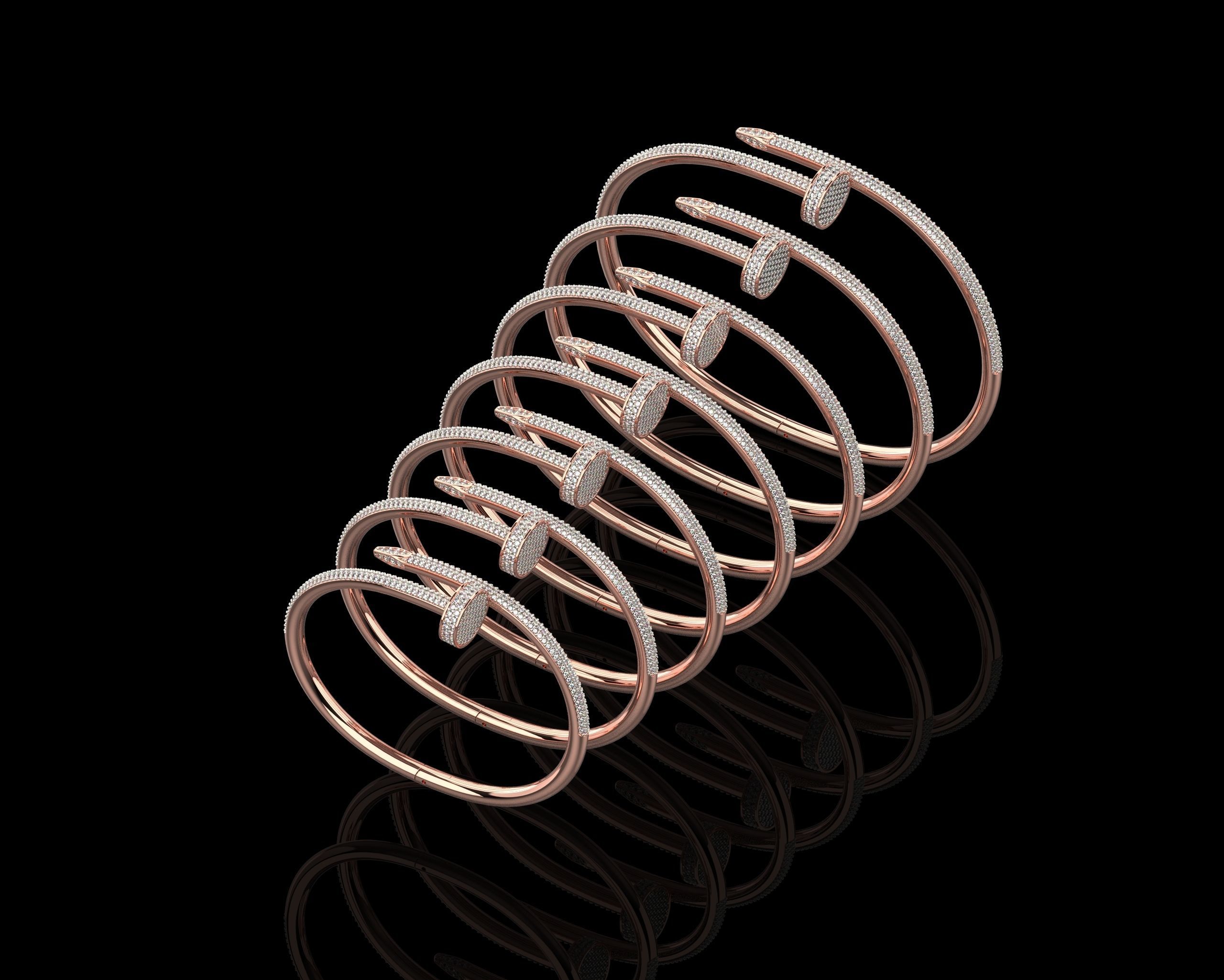 Juste un clou Bracelets Full Diamonds in different sizes 15 - 21 3D Model Collection_6