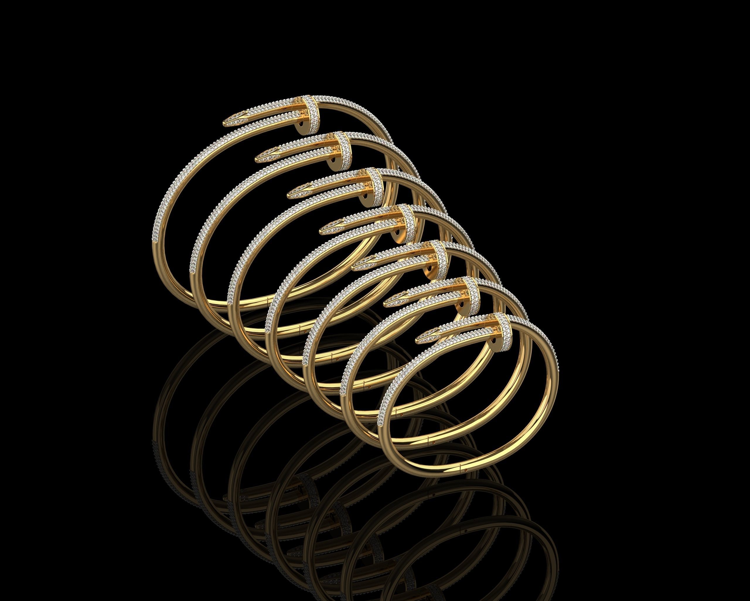 Juste un clou Bracelets Full Diamonds in different sizes 15 - 21 3D Model Collection_1