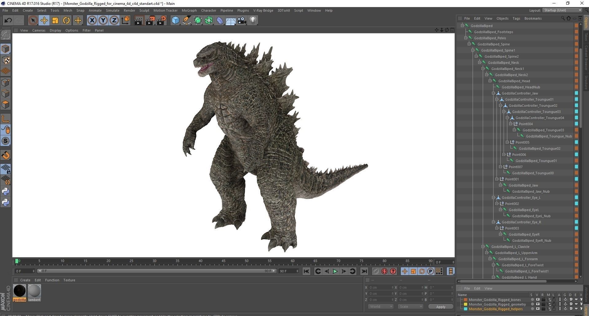 Monster Godzilla Rigged for Cinema 4D 3D model_29