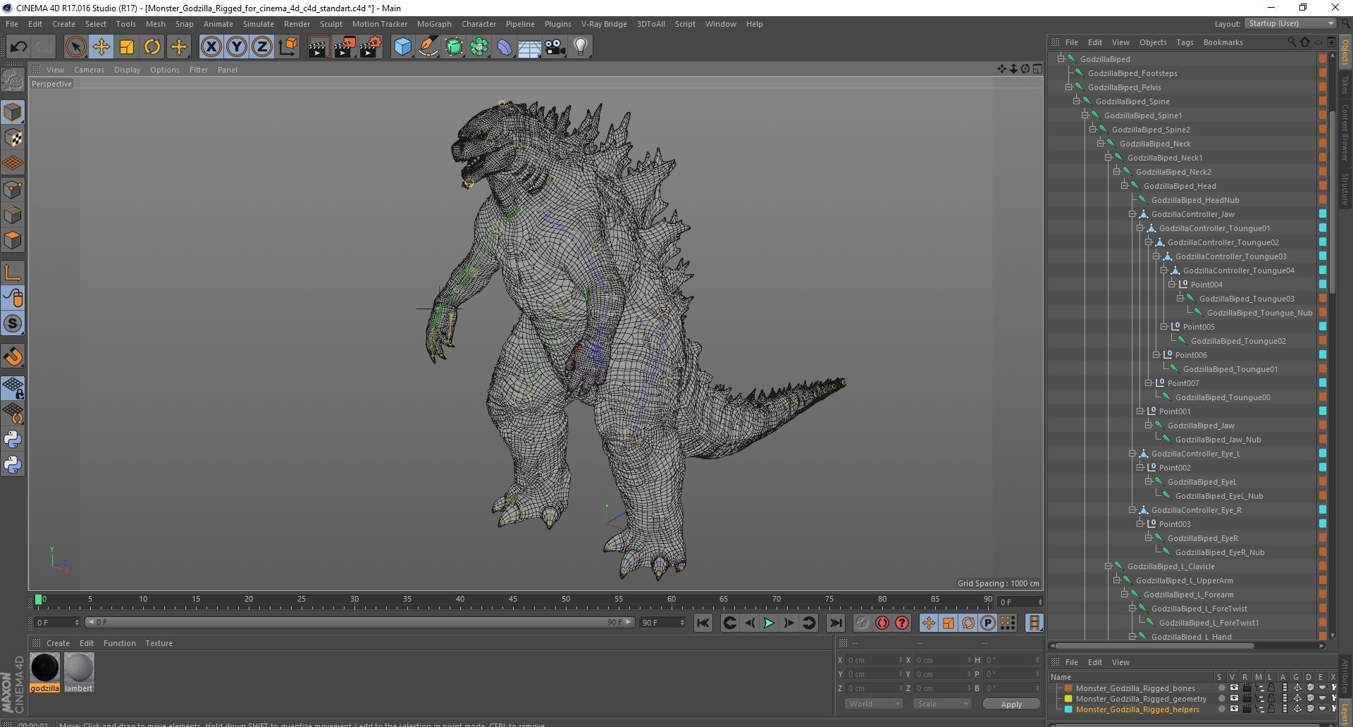 Monster Godzilla Rigged for Cinema 4D 3D model_30