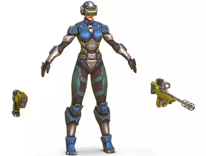 Sci-Fi Woman Cyborg Drone Sniper Soldier