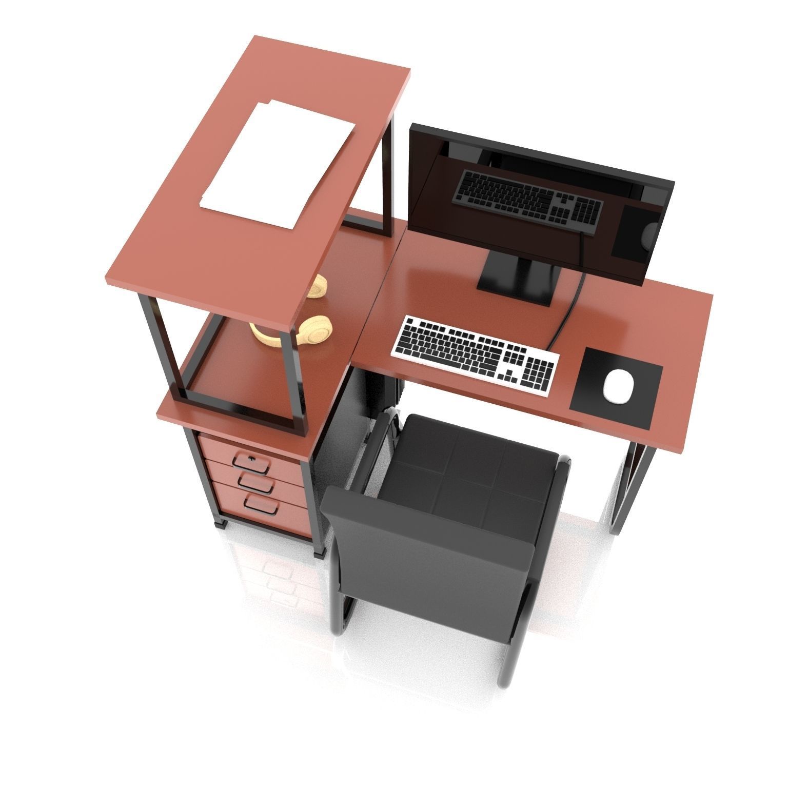 Desktop Computer Table and Chair Low Poly Low-poly 3D model_10