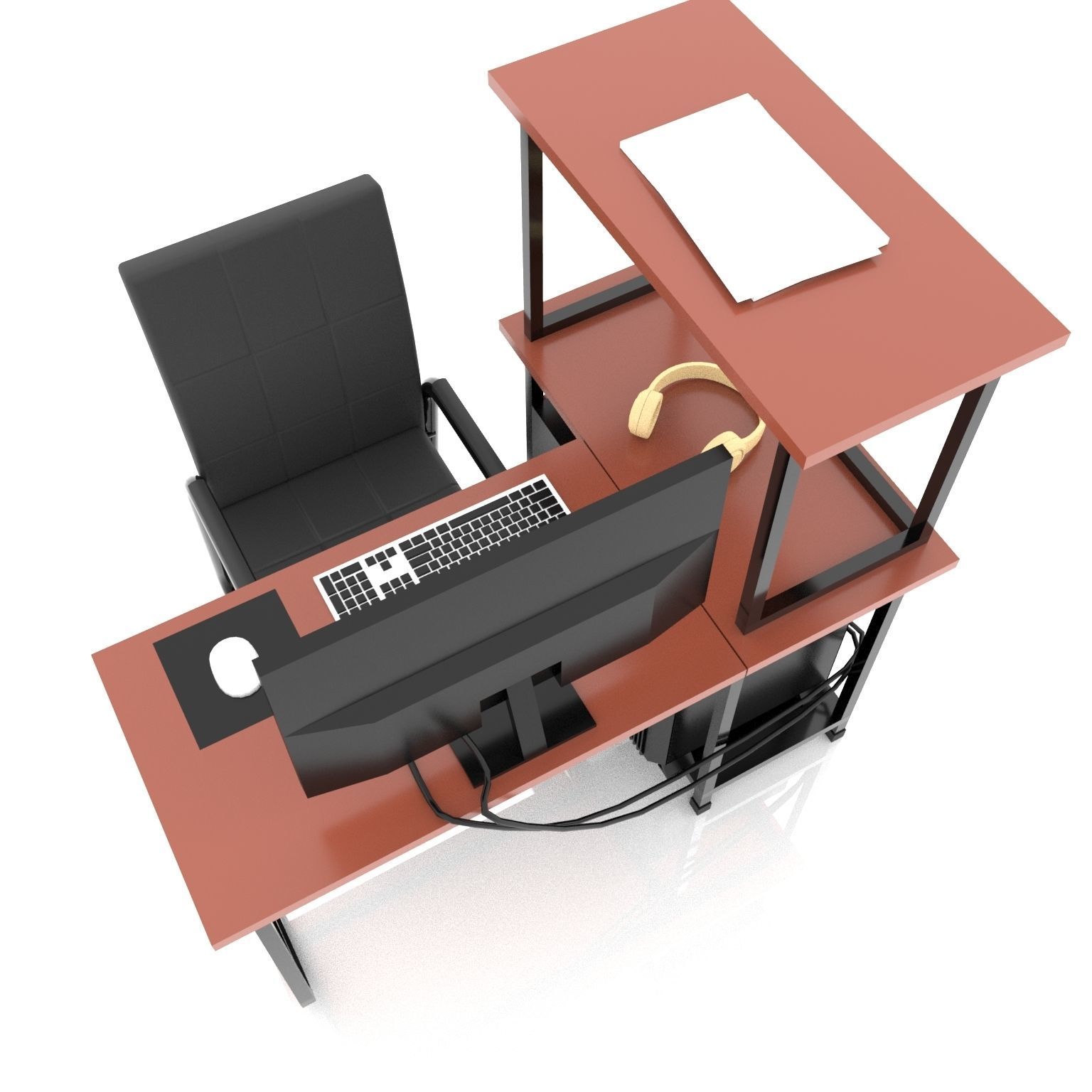 Desktop Computer Table and Chair Low Poly Low-poly 3D model_3