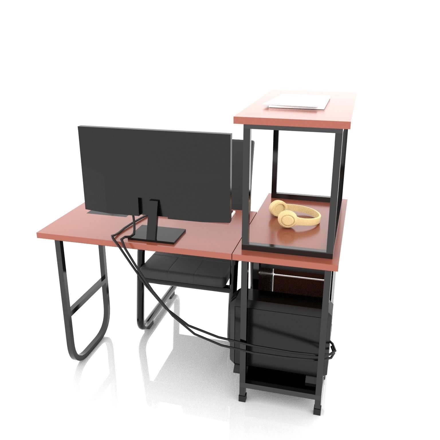 Desktop Computer Table and Chair Low Poly Low-poly 3D model_6