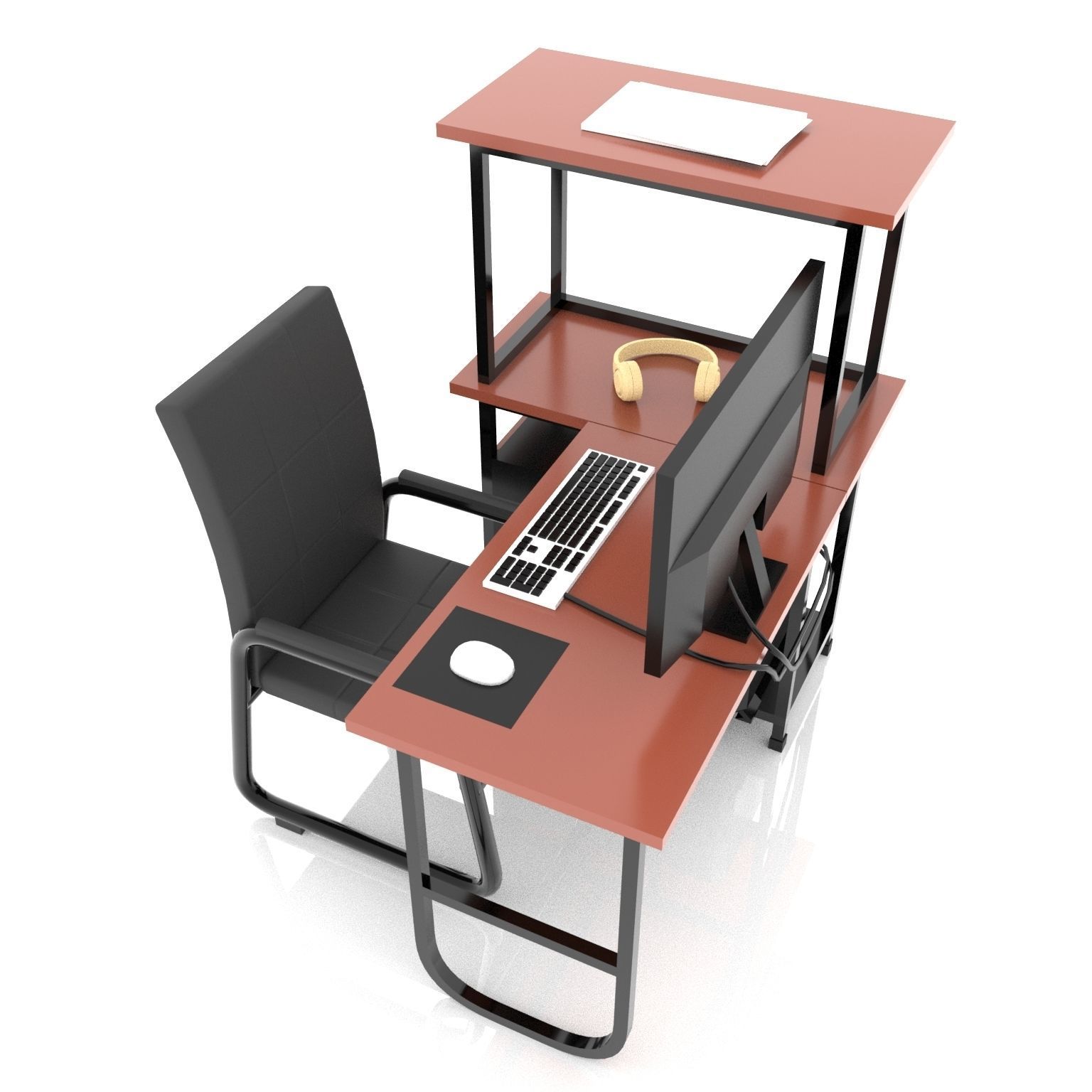 Desktop Computer Table and Chair Low Poly Low-poly 3D model_2