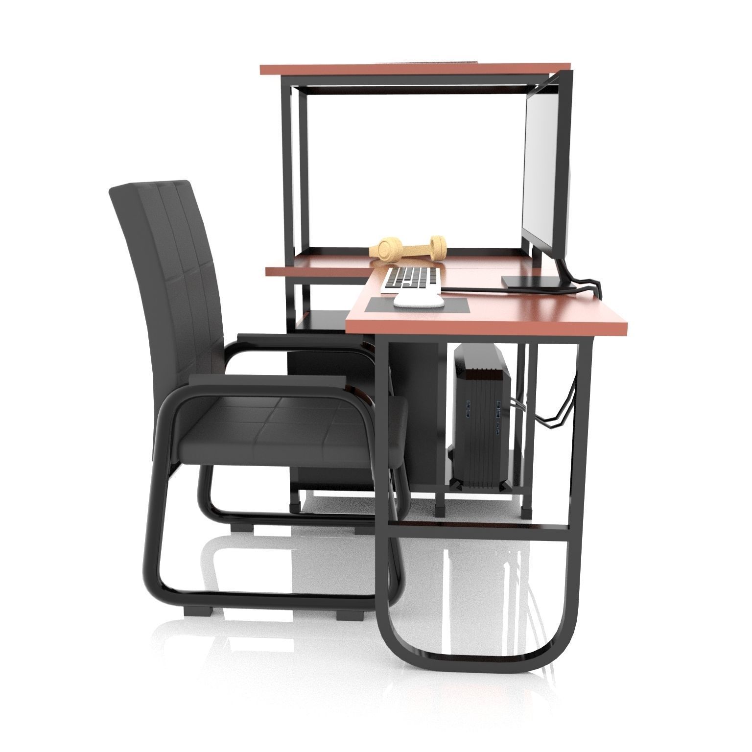 Desktop Computer Table and Chair Low Poly Low-poly 3D model_1